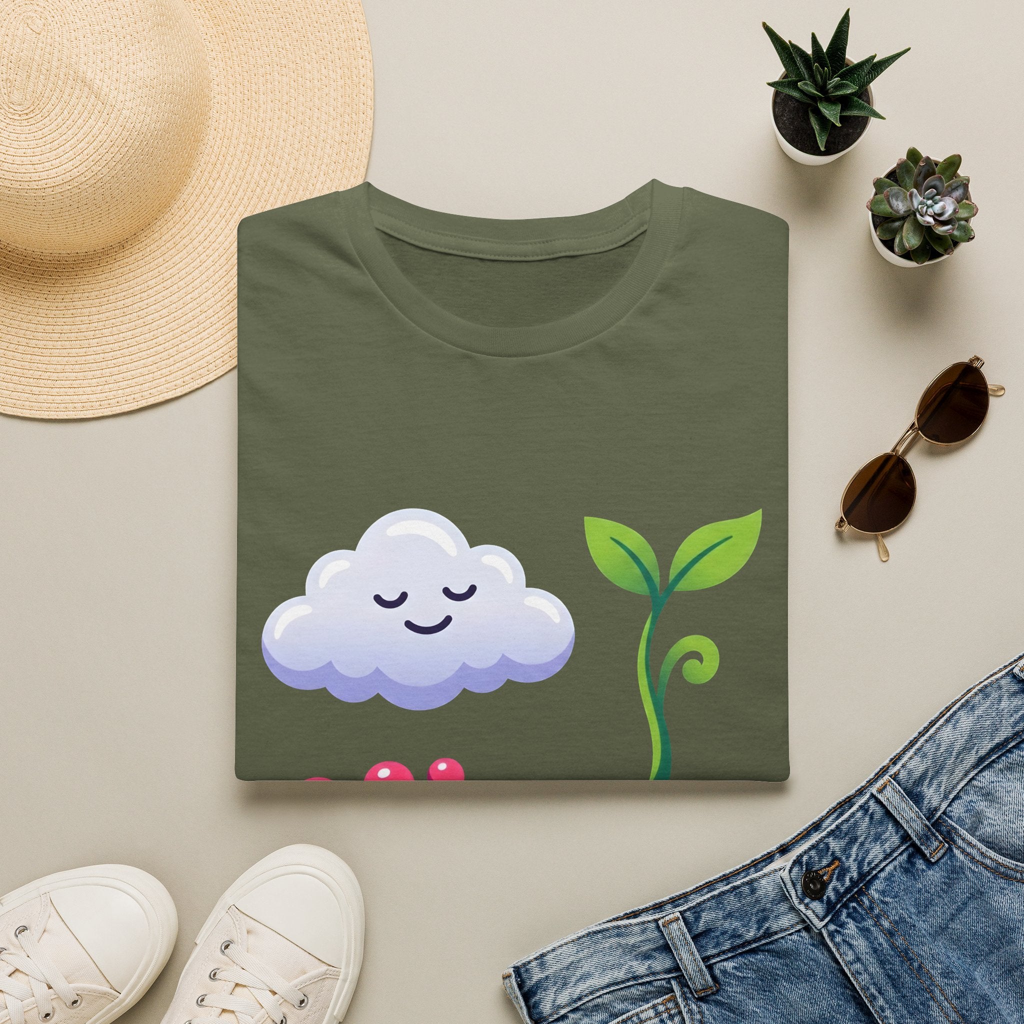 Cute Nature T-Shirt - Whimsical Cloud Sprout Wave Design | Unisex