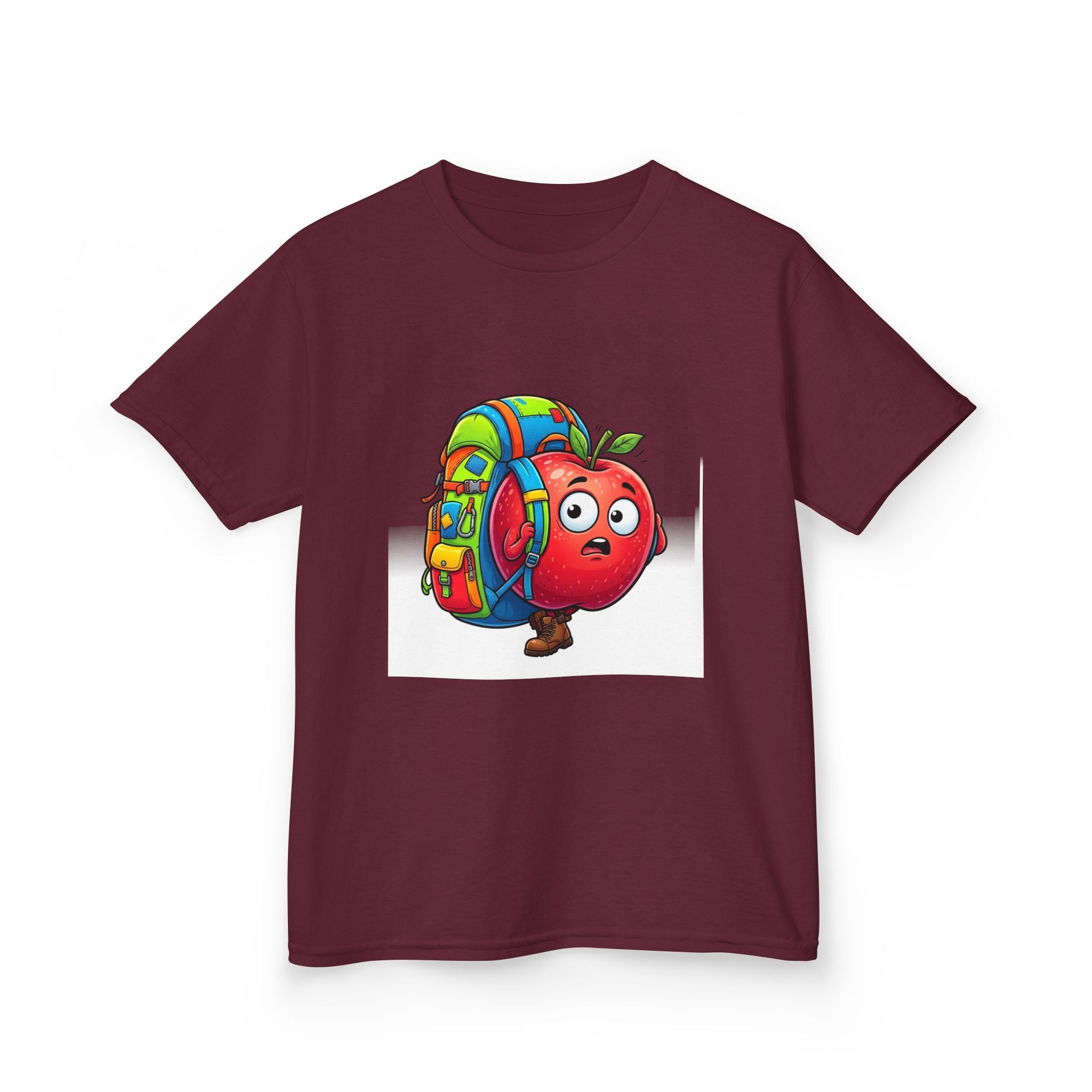 Kids Tee - Adventurous Apple Character Hiking T-Shirt