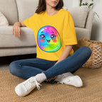 Unisex Kawaii T-Shirt - Happy Rainbow Blob Character Tee