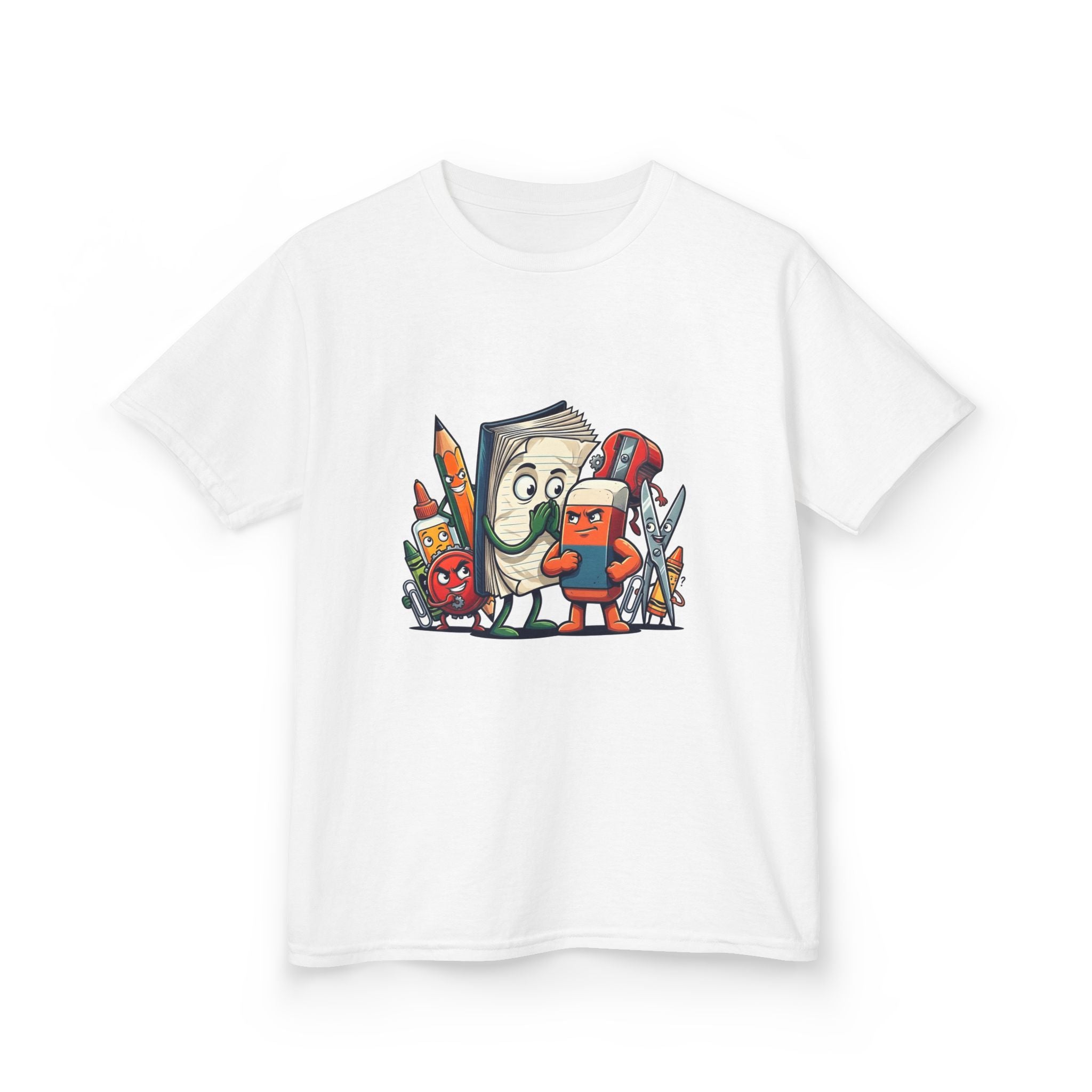 Kids Cartoon T-Shirt - Mischievous School Supplies & Stationery