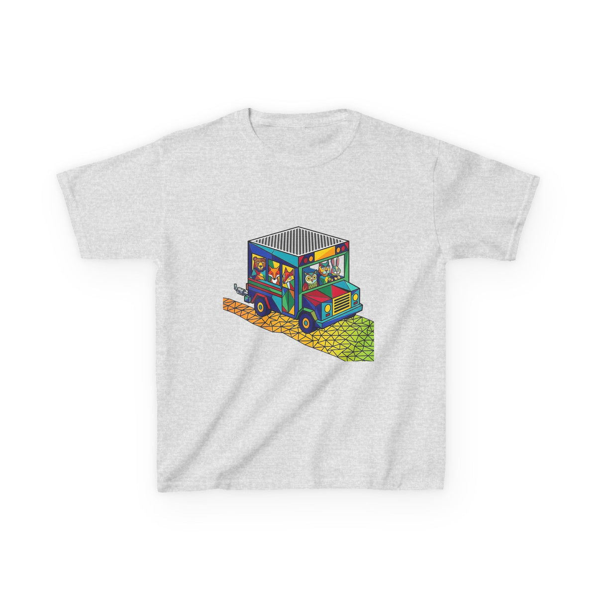 Kids T-Shirt - Vibrant Geometric Animal Bus Adventure