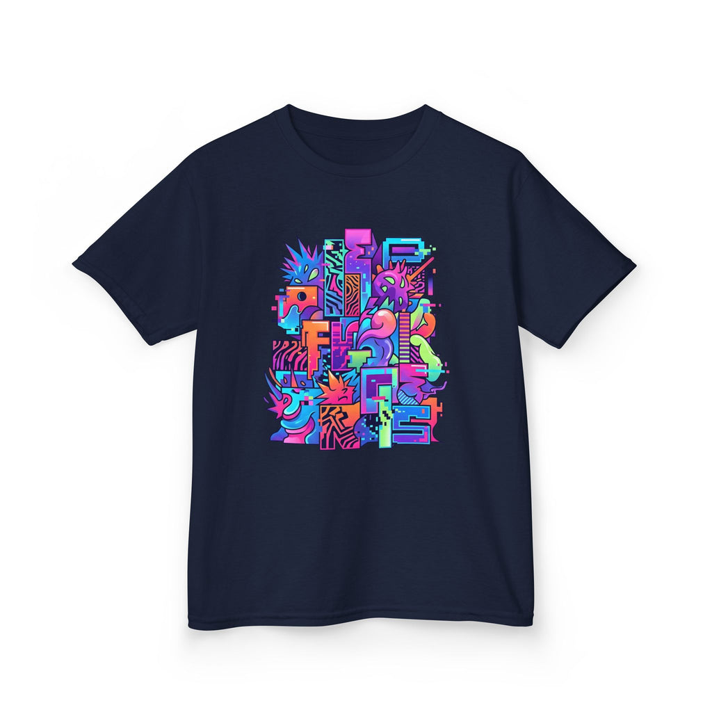 Kids Glitch Art Tee - FUNGUS Neon Cyberpunk Design | Retro