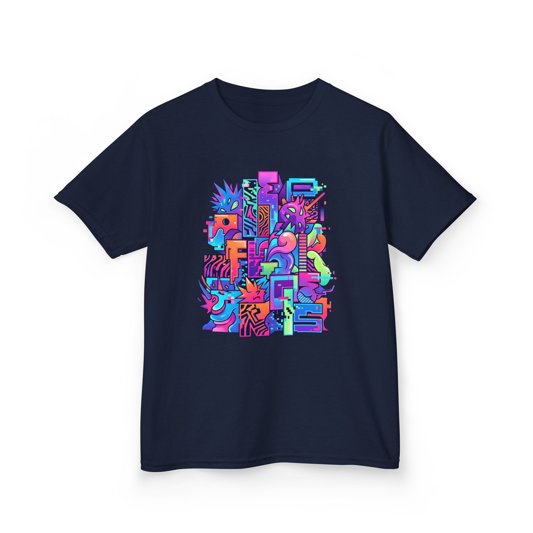 Kids Glitch Art Tee - FUNGUS Neon Cyberpunk Design | Retro
