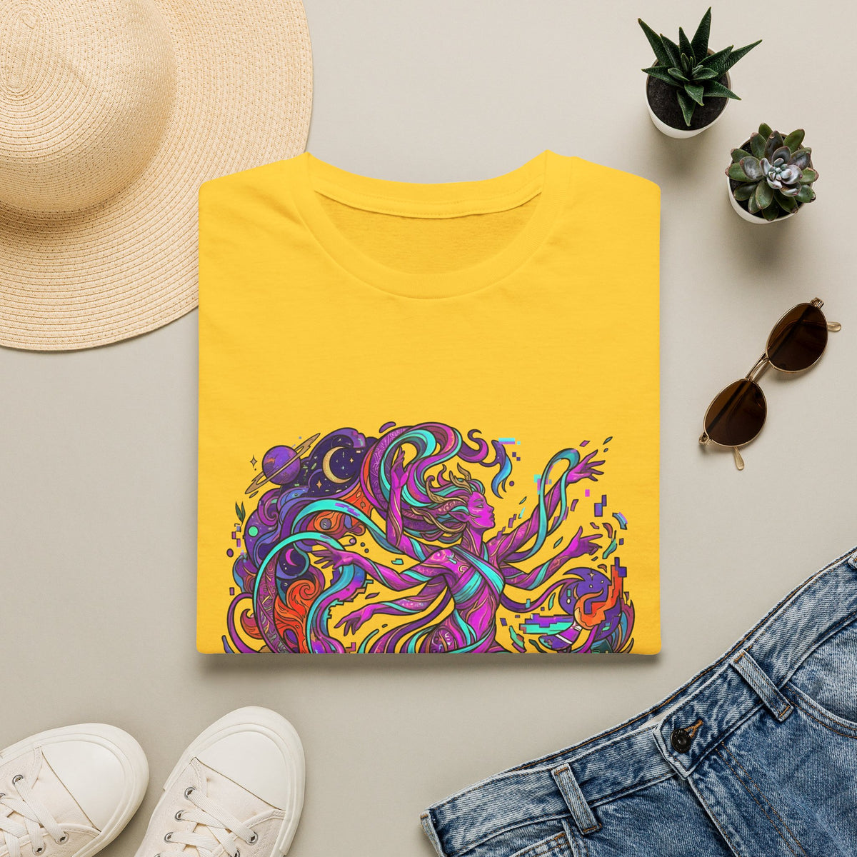 T-Shirt - Vibrant Psychedelic Cosmic Goddess Spiritual Flow