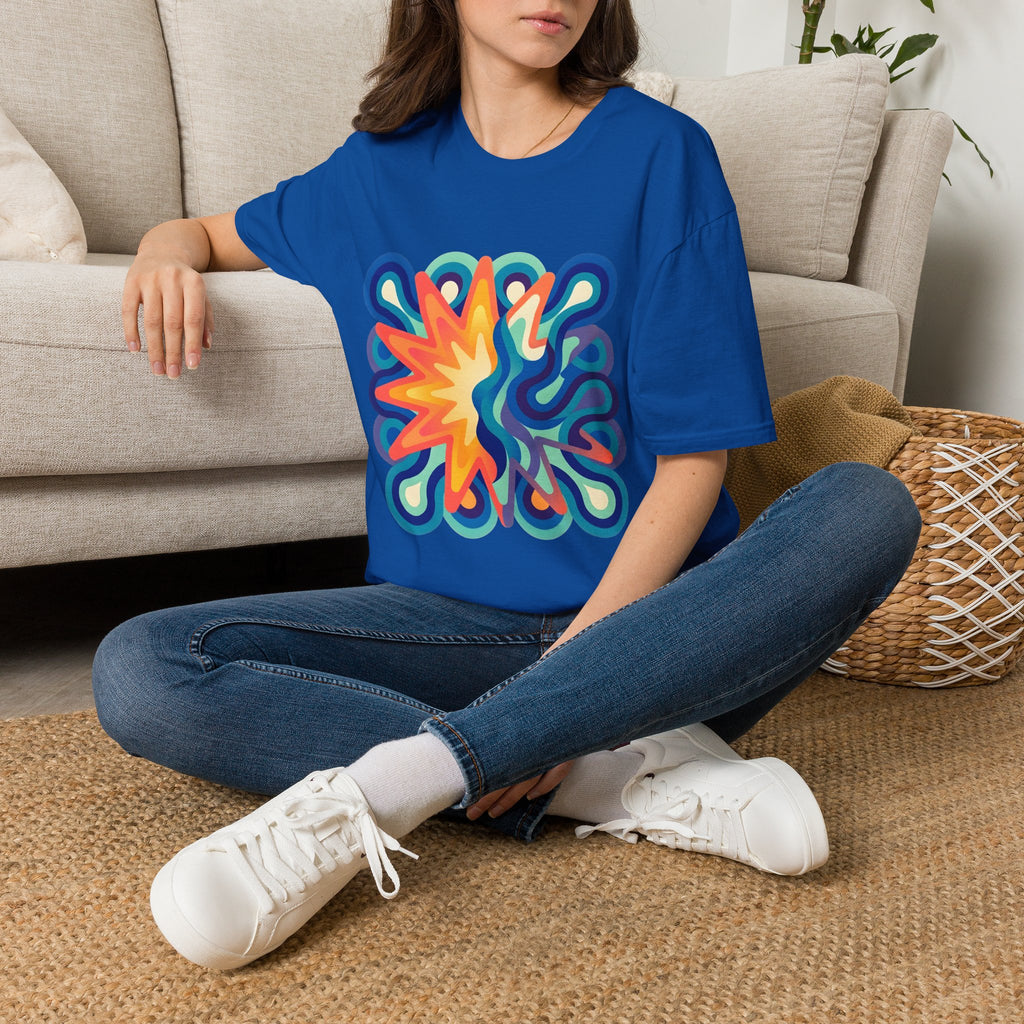 Abstract T-Shirt - Psychedelic Starburst Graphic Tee | Dynamic Blue