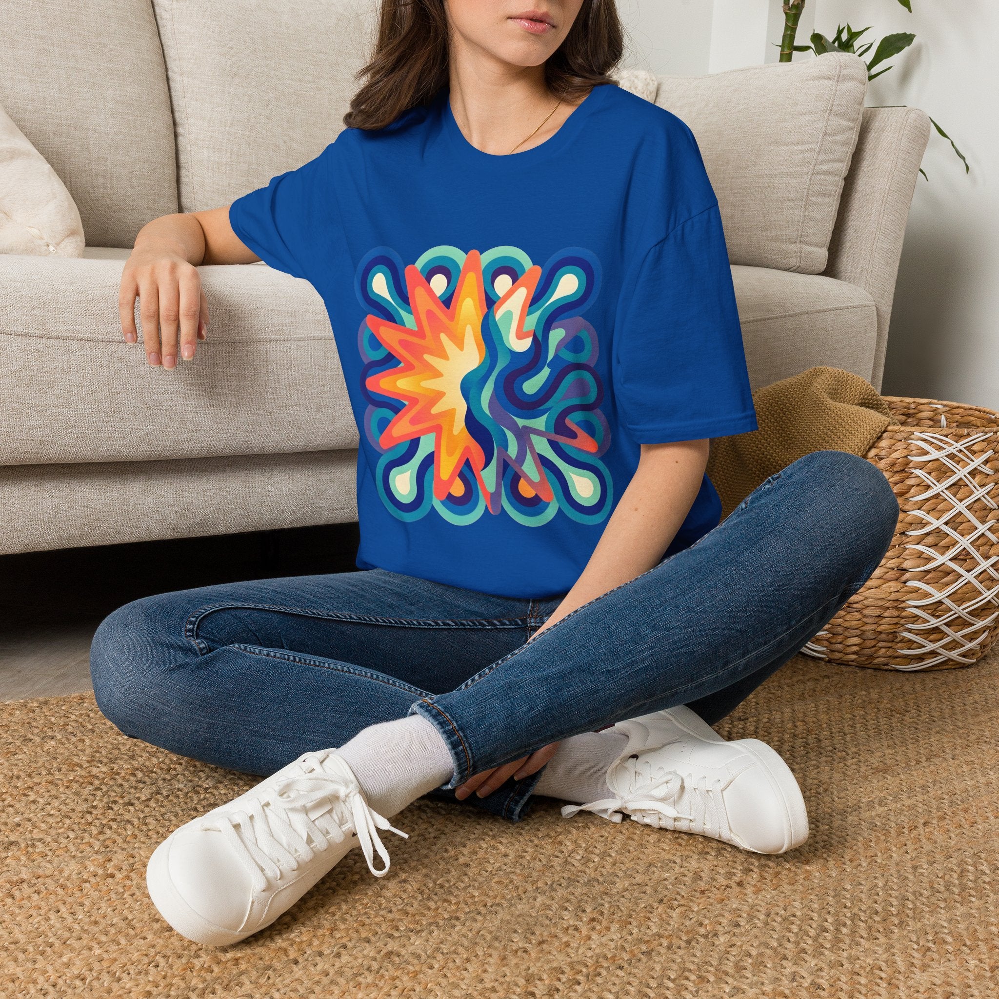 Abstract T-Shirt - Psychedelic Starburst Graphic Tee | Dynamic Blue