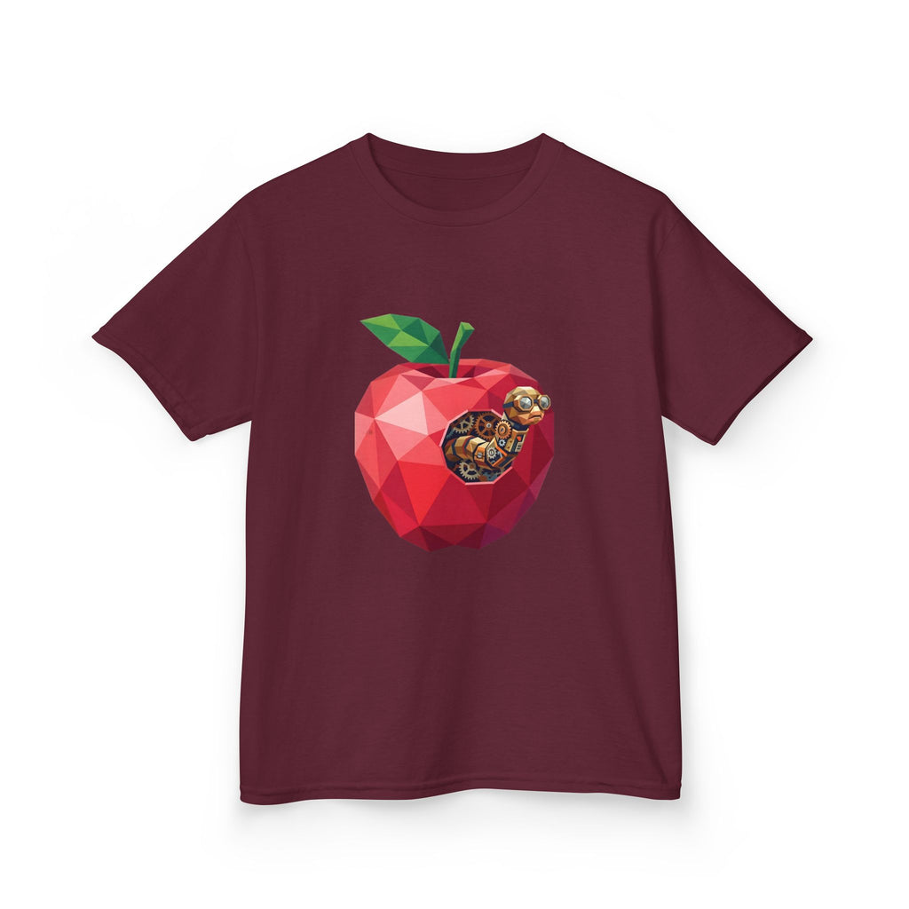 Kids Steampunk T-Shirt - Low Poly Geometric Mechanical Apple Worm