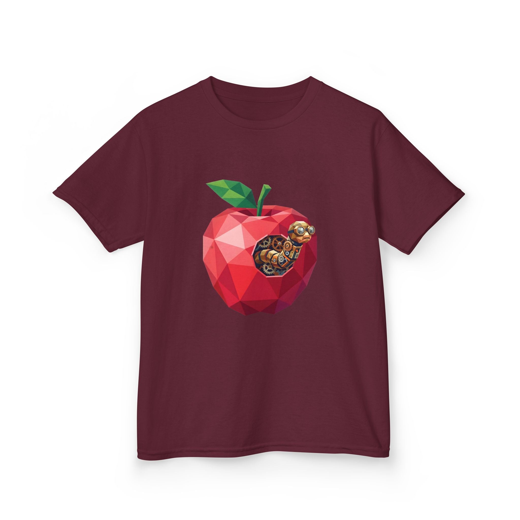 Kids Steampunk T-Shirt - Low Poly Geometric Mechanical Apple Worm