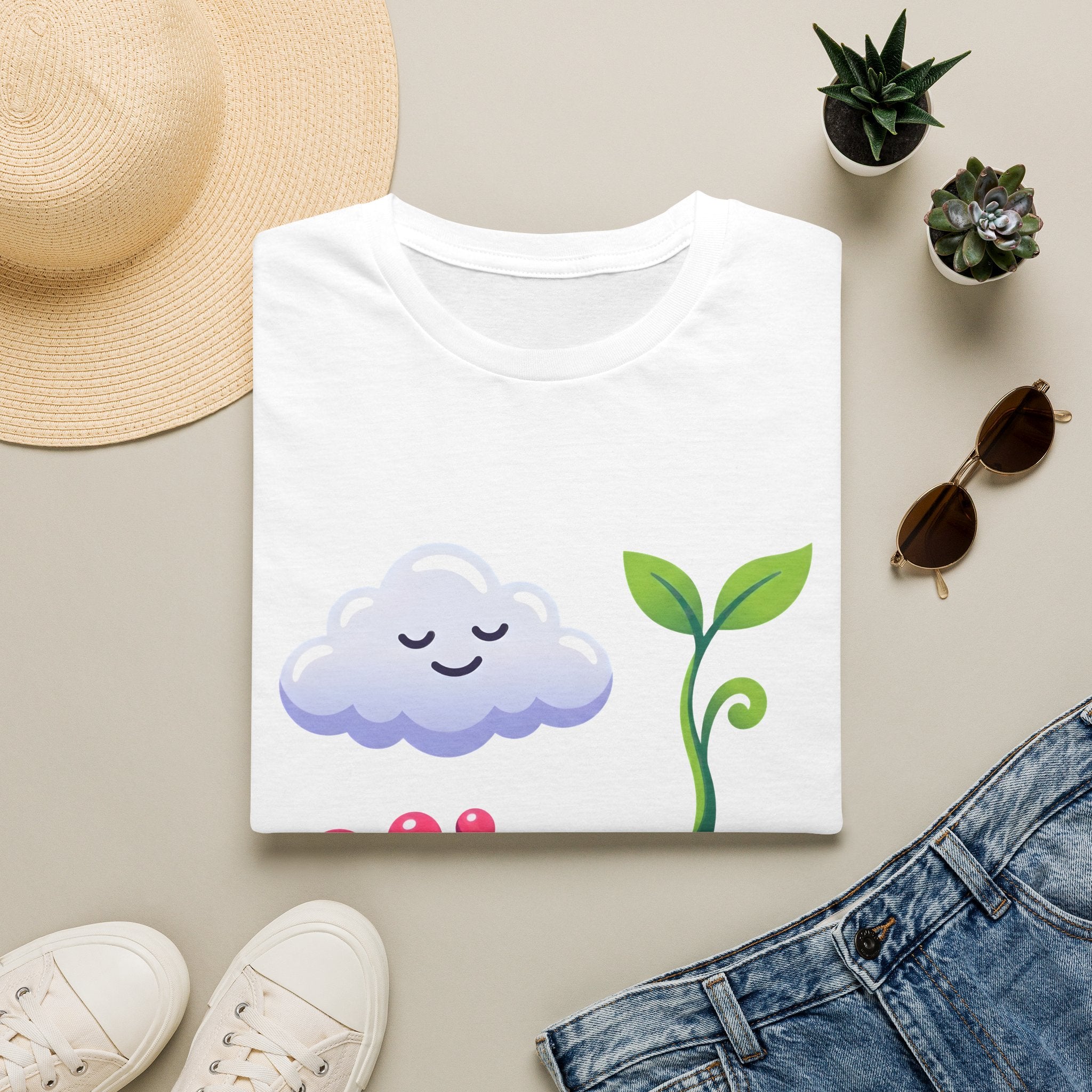 Cute Nature T-Shirt - Whimsical Cloud Sprout Wave Design | Unisex