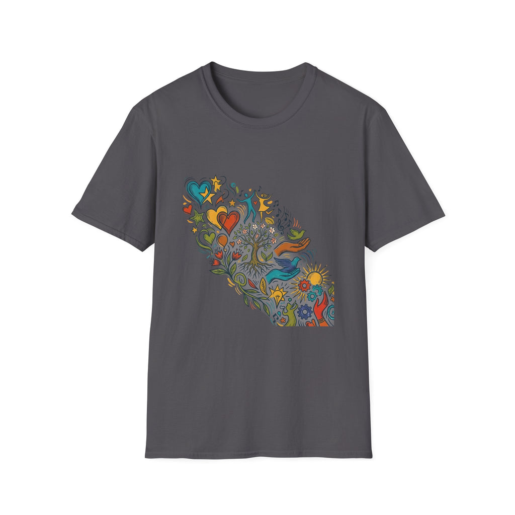 Unisex T-Shirt - Groovy Folk Art Love & Peace | Vibrant Community