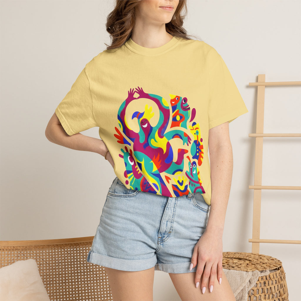 Garment-Dyed T-shirt - Joyful Abstract Creatures | Whimsical Graphic