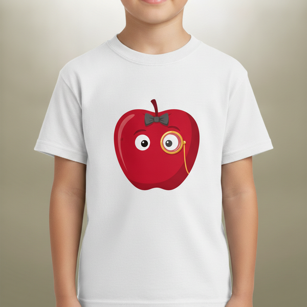 Kids Heavy Cotton Tee - Whimsical Monocle Apple Character