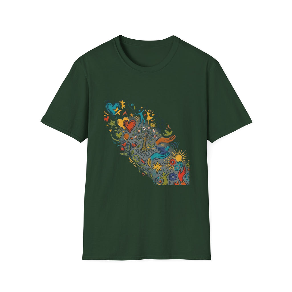 Unisex T-Shirt - Groovy Folk Art Love & Peace | Vibrant Community