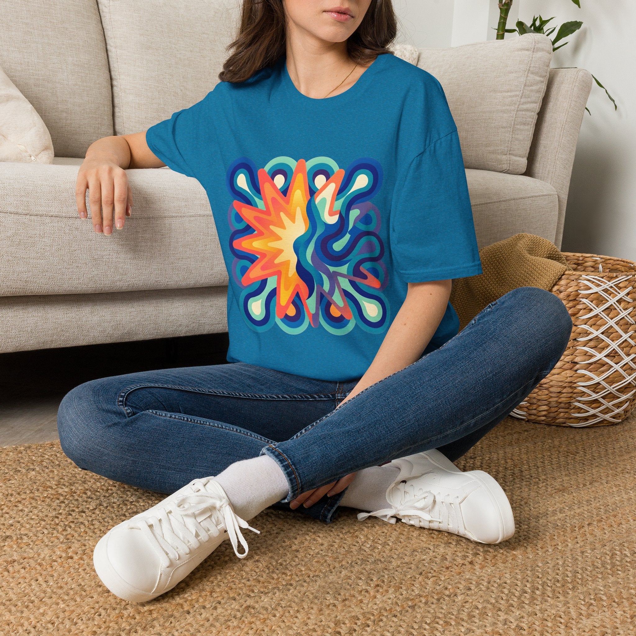 Abstract T-Shirt - Psychedelic Starburst Graphic Tee | Dynamic Blue