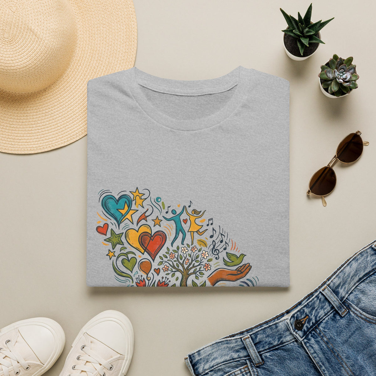 Unisex T-Shirt - Groovy Folk Art Love & Peace | Vibrant Community
