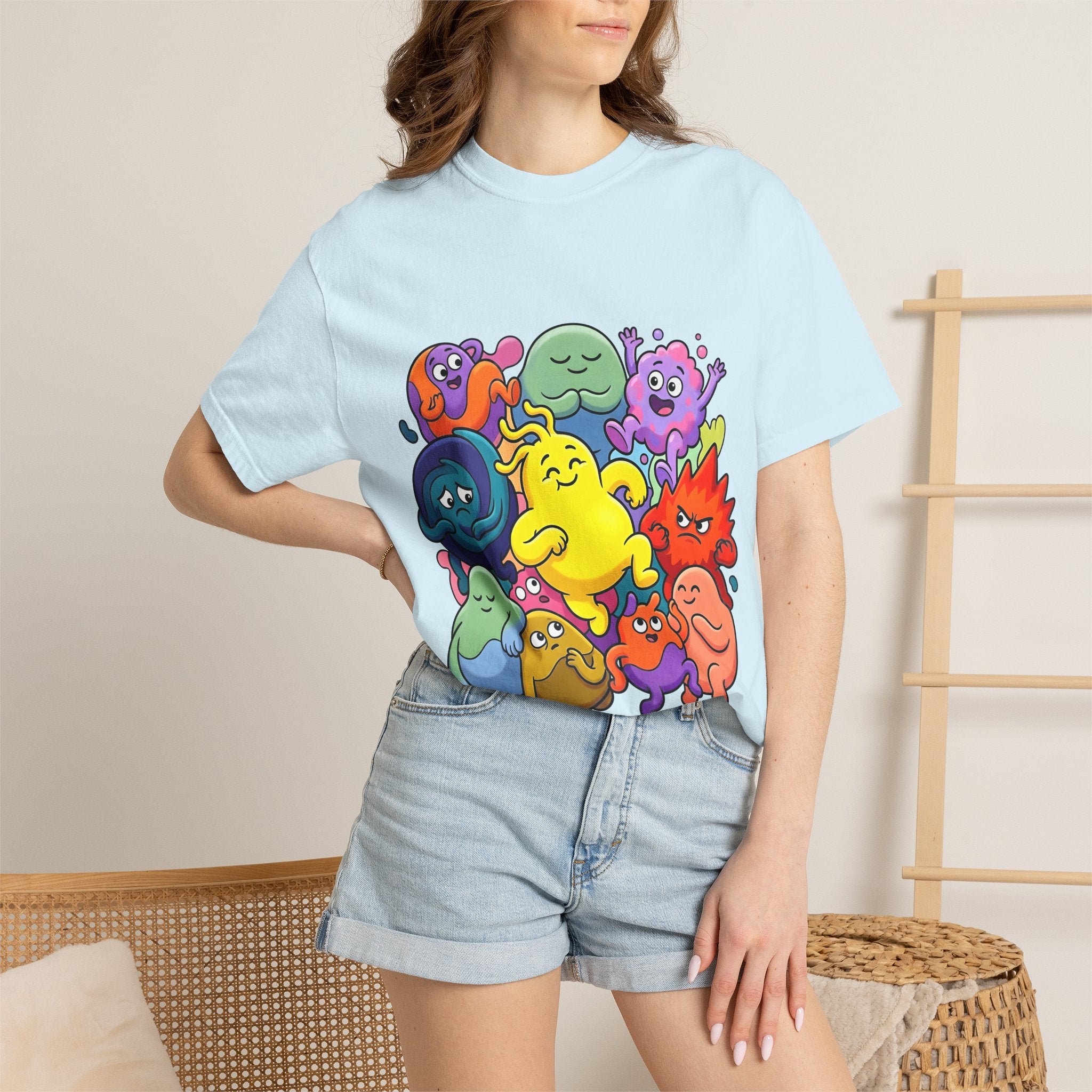 Unisex Garment-Dyed T-Shirt - Diverse Emotional Cartoon Creatures