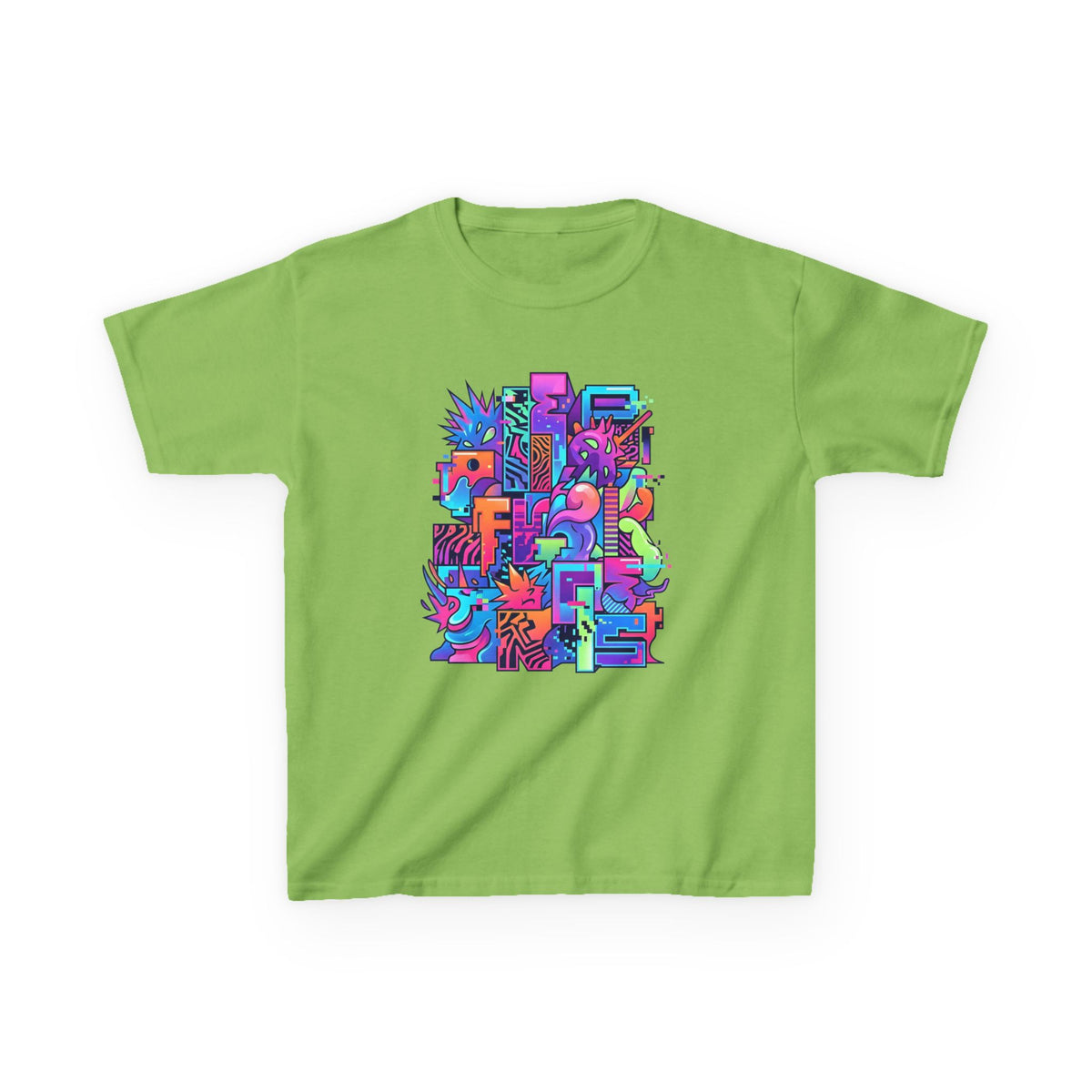 Kids Glitch Art Tee - FUNGUS Neon Cyberpunk Design | Retro