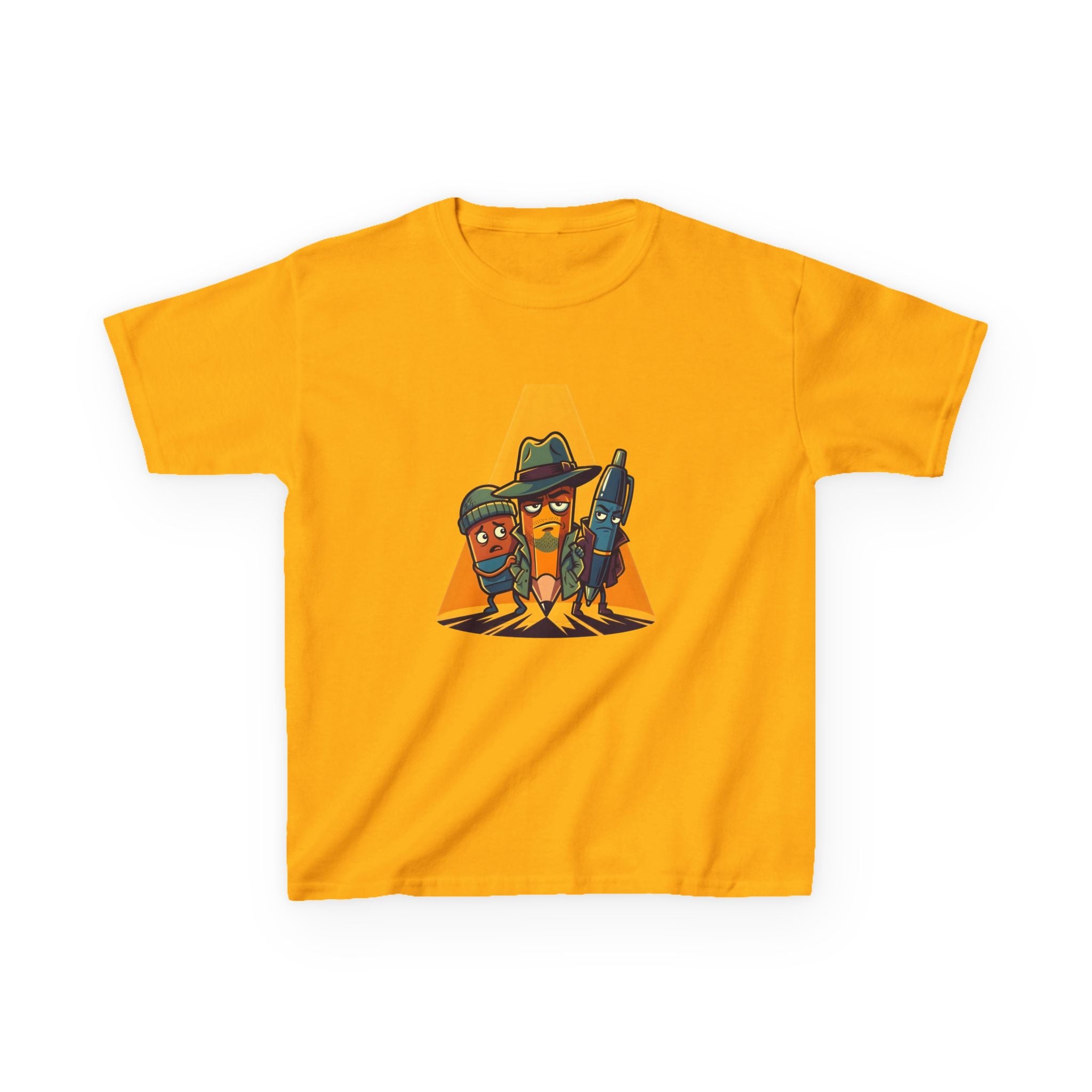 Kids Tee - Noir Stationery Detective Team | Cartoon Comic Style