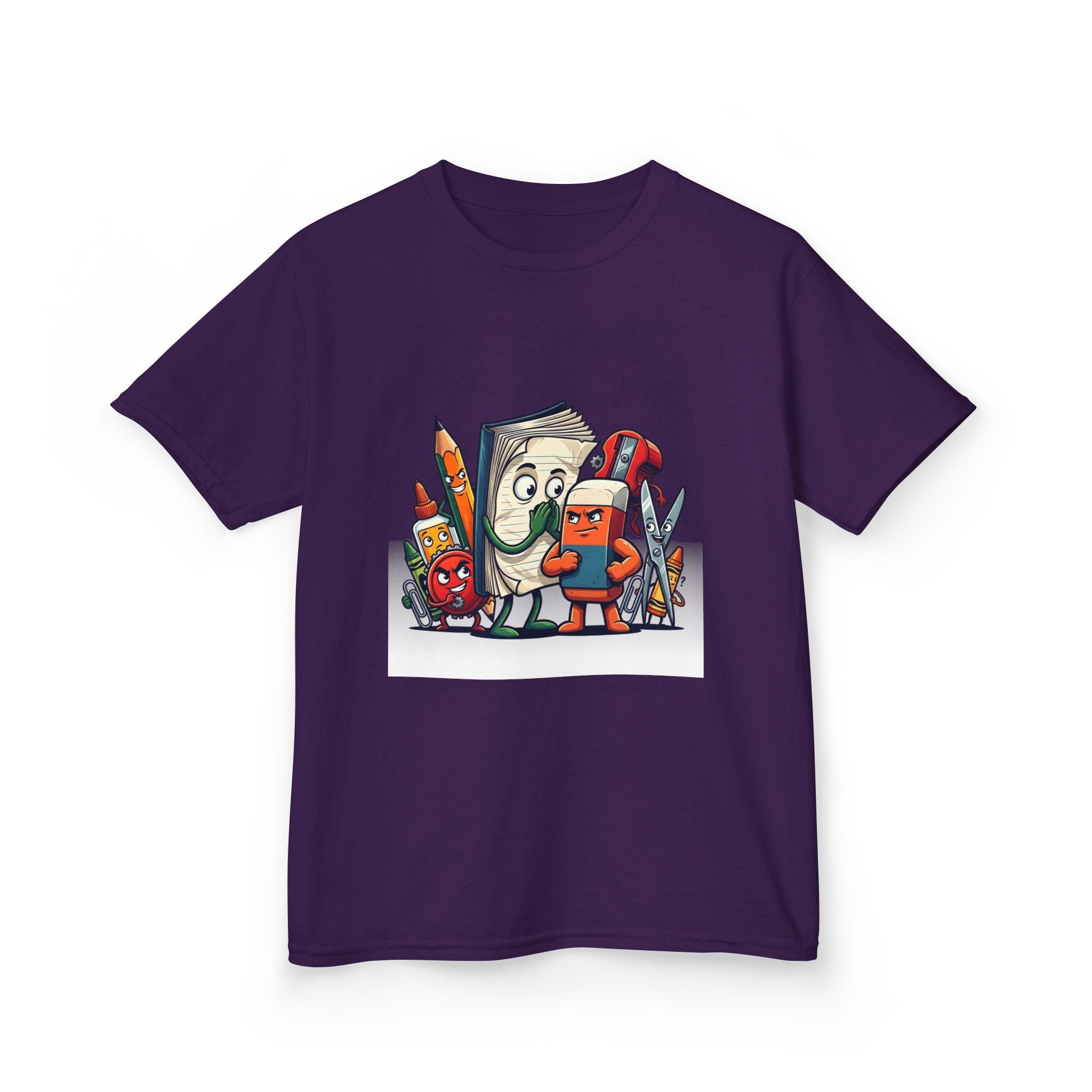 Kids Cartoon T-Shirt - Mischievous School Supplies & Stationery