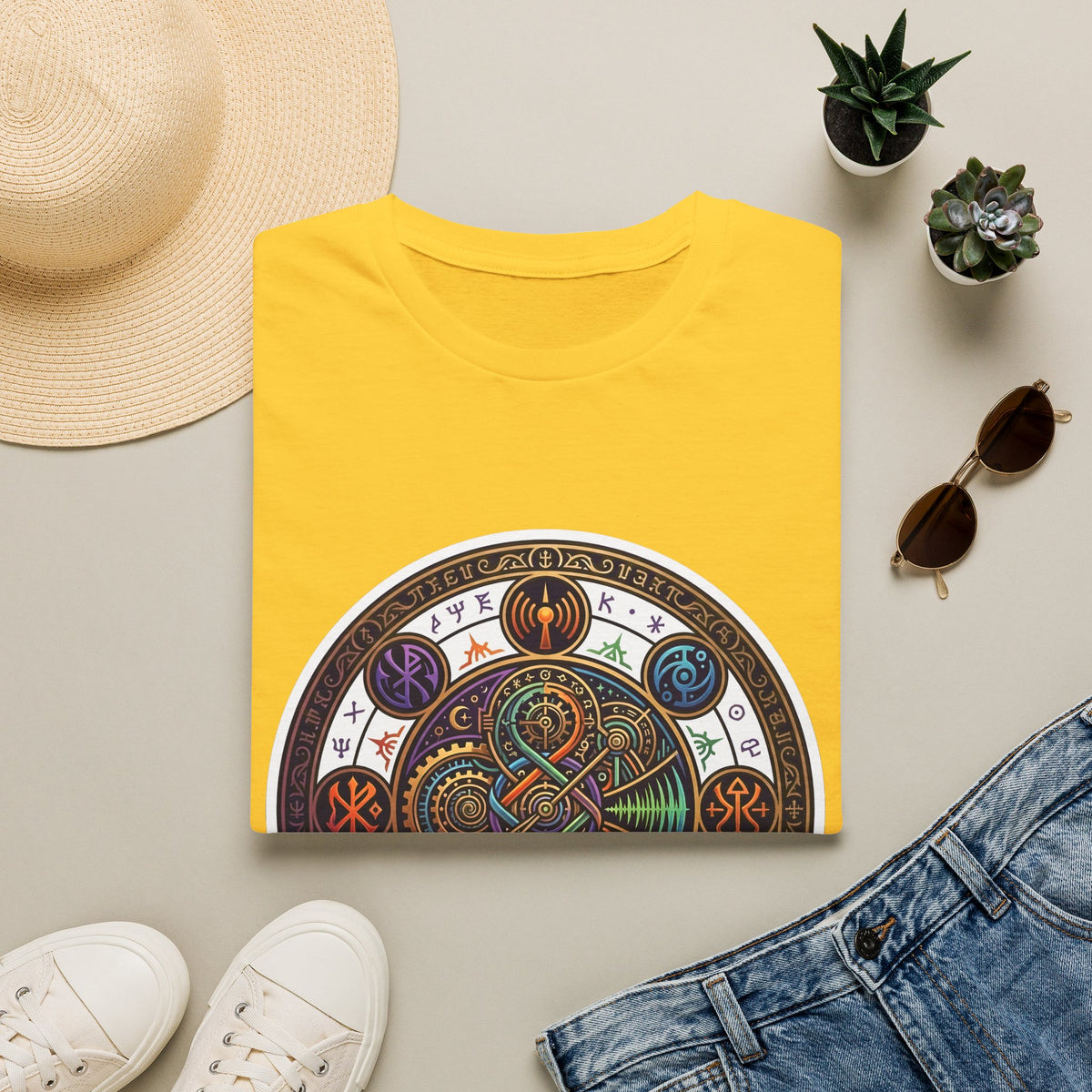Unisex Steampunk T-Shirt - Ornate Mystical Mandala & Gears