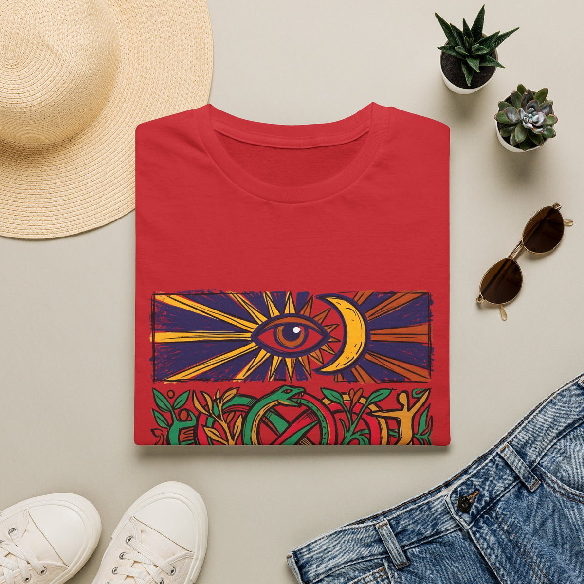 Unisex T-Shirt - Cosmic Folk Art Eye & Snake | Spiritual Nature
