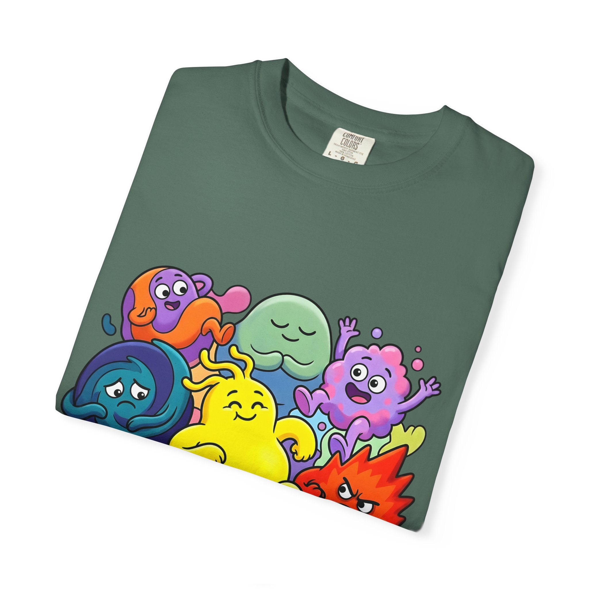 Unisex Garment-Dyed T-Shirt - Diverse Emotional Cartoon Creatures
