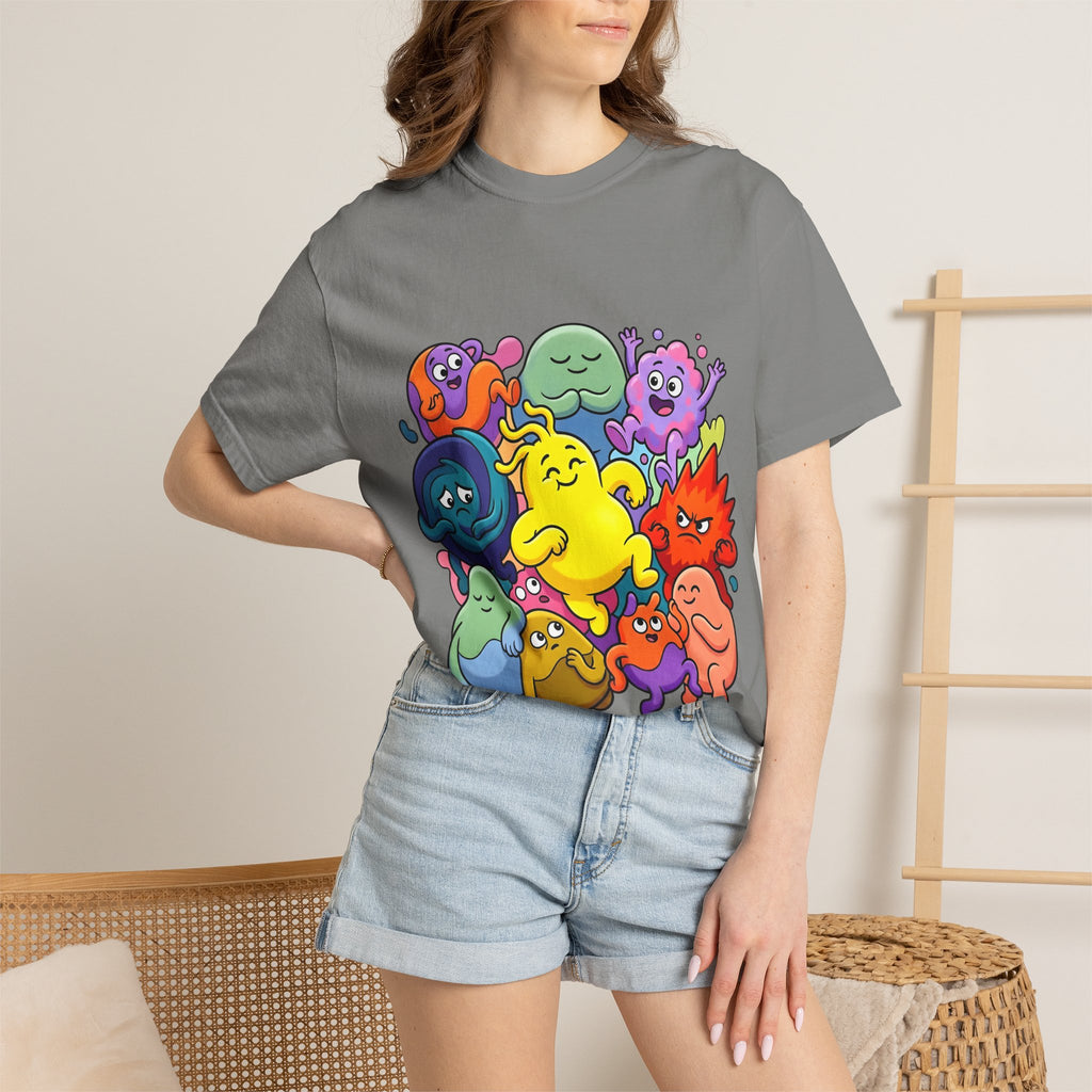 Unisex Garment-Dyed T-Shirt - Diverse Emotional Cartoon Creatures