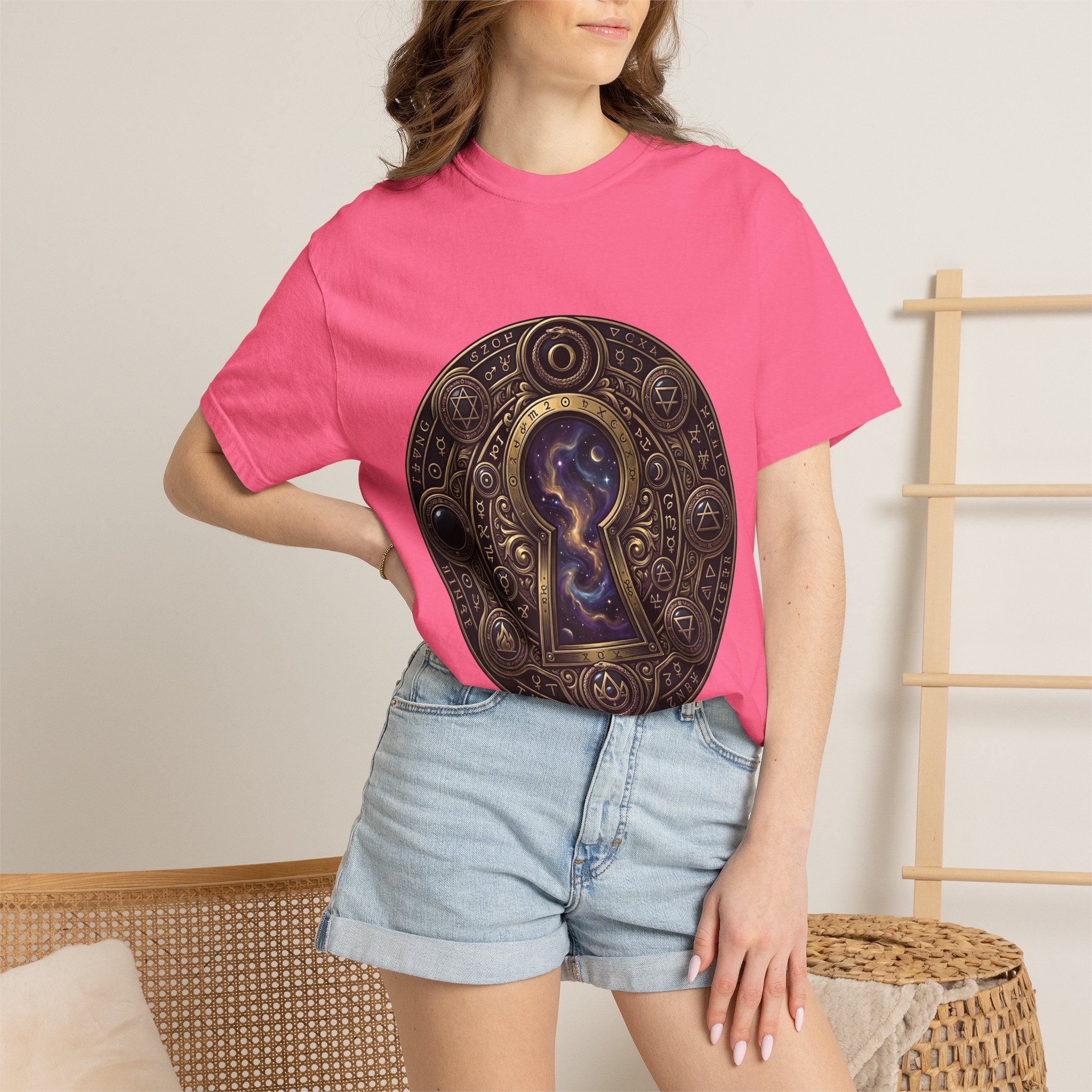 T-shirt - Celestial Keyhole Galaxy | Occult Alchemical Gold