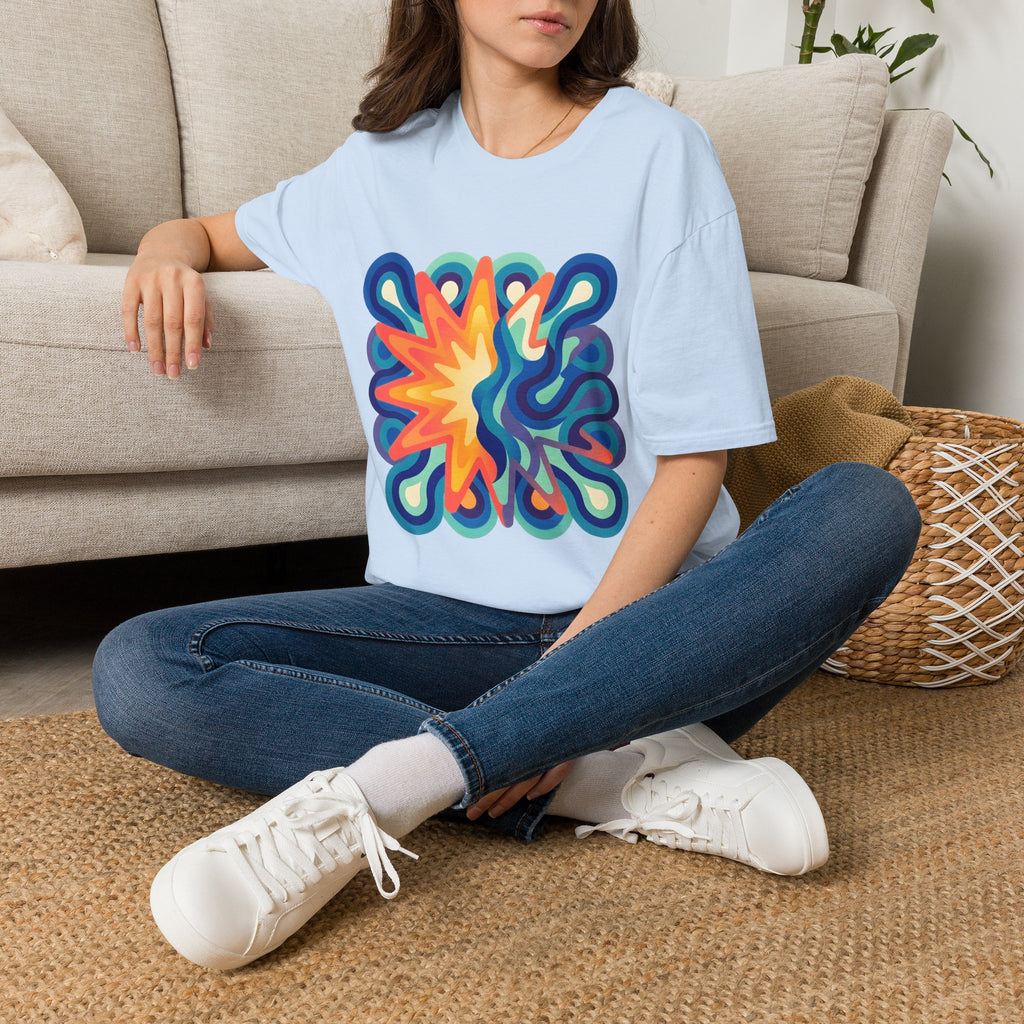 Abstract T-Shirt - Psychedelic Starburst Graphic Tee | Dynamic Blue