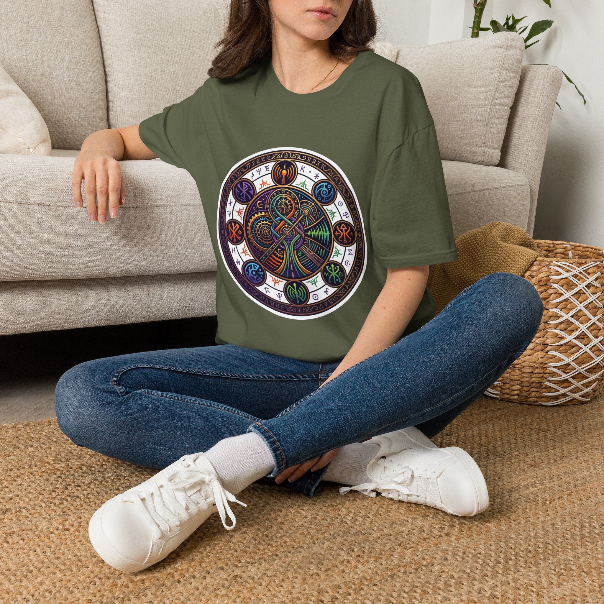 Unisex Steampunk T-Shirt - Ornate Mystical Mandala & Gears