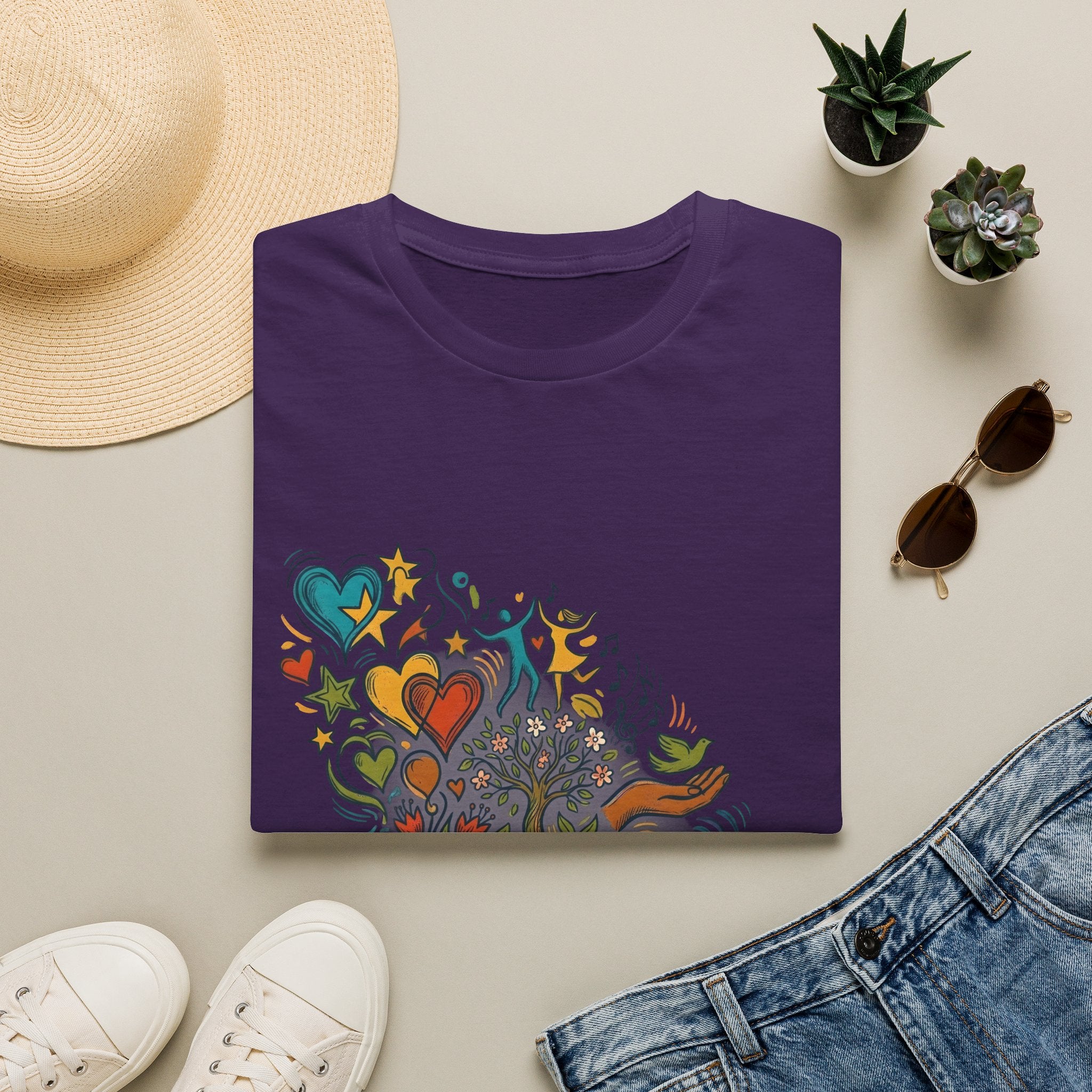 Unisex T-Shirt - Groovy Folk Art Love & Peace | Vibrant Community
