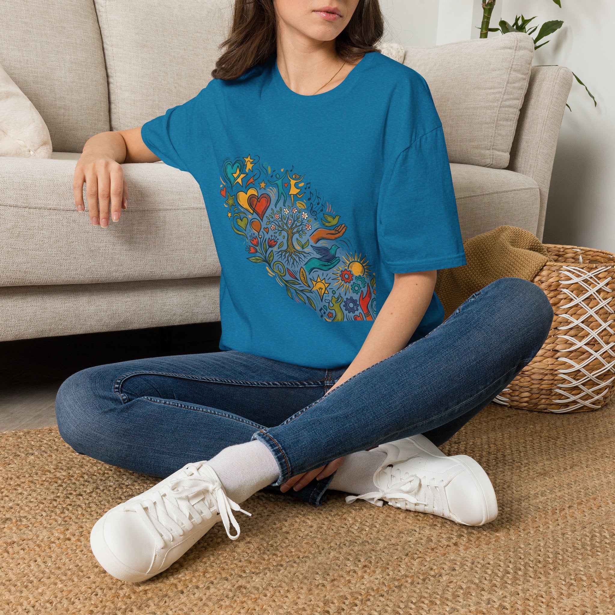 Unisex T-Shirt - Groovy Folk Art Love & Peace | Vibrant Community