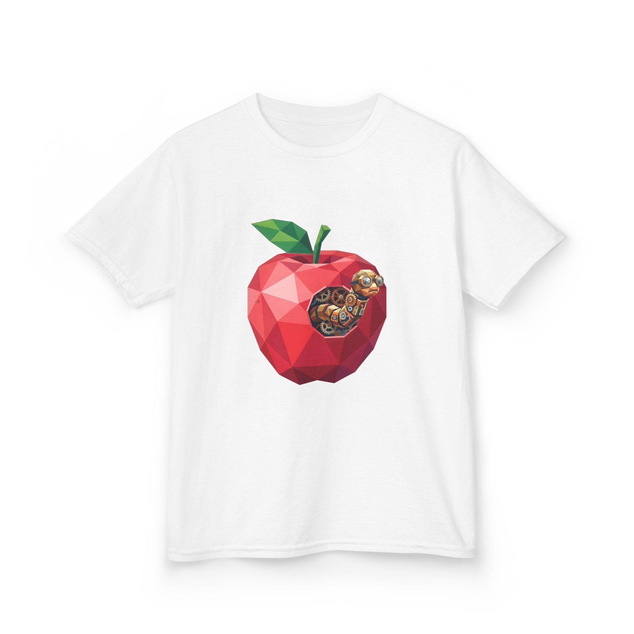 Kids Steampunk T-Shirt - Low Poly Geometric Mechanical Apple Worm