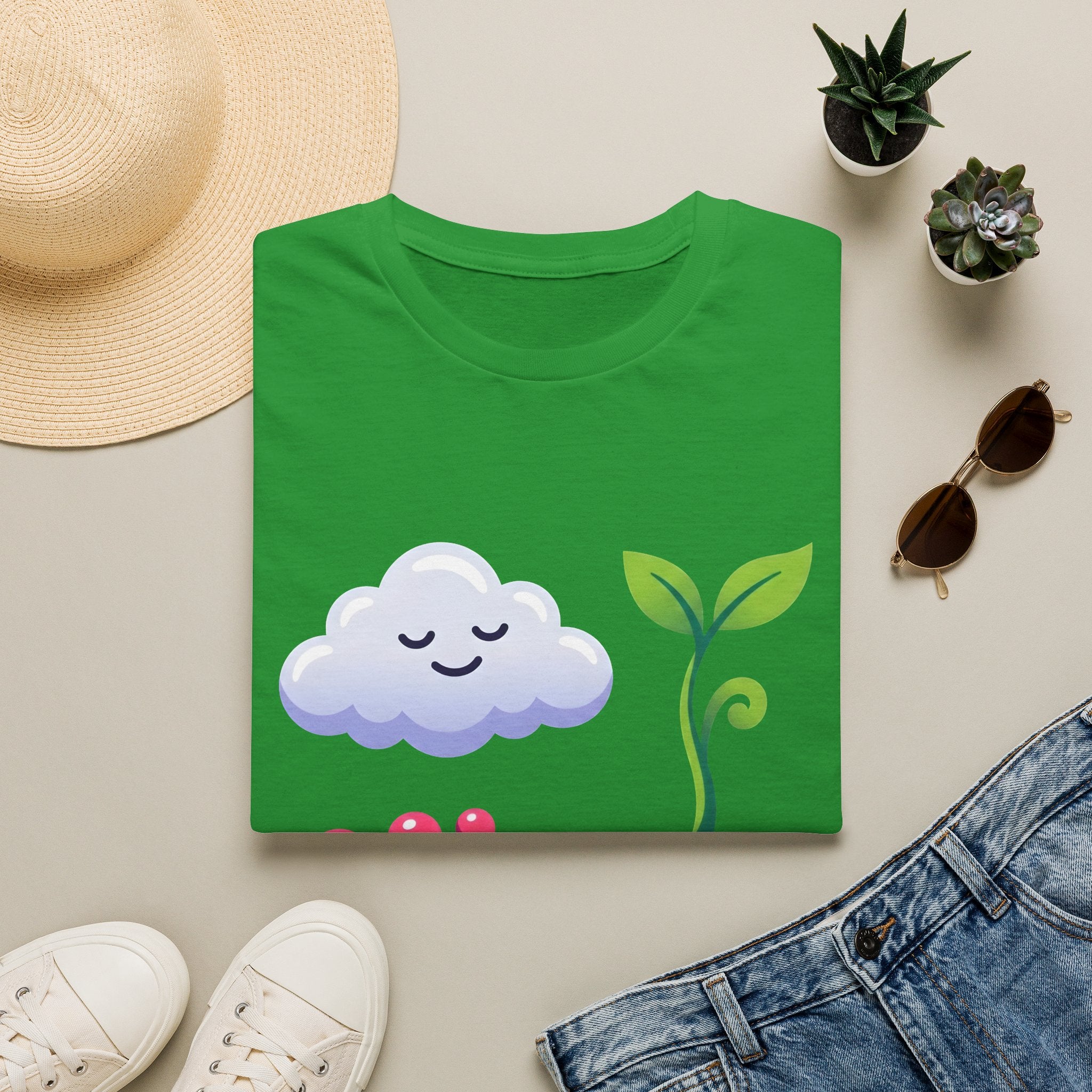 Cute Nature T-Shirt - Whimsical Cloud Sprout Wave Design | Unisex