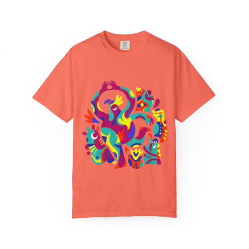 Garment-Dyed T-shirt - Joyful Abstract Creatures | Whimsical Graphic
