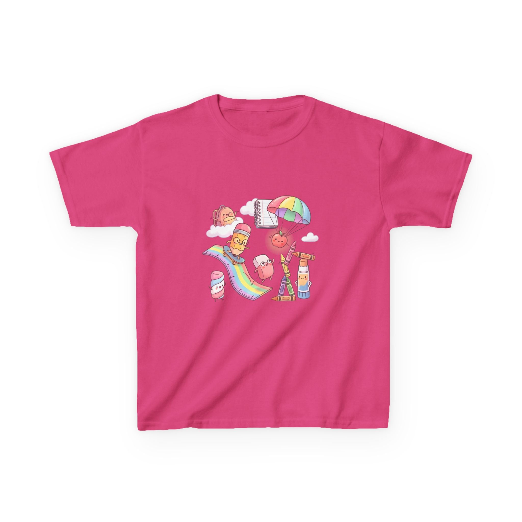 Kids Back to School Tee - Cute Faces School Supplies | Rainbow 2026