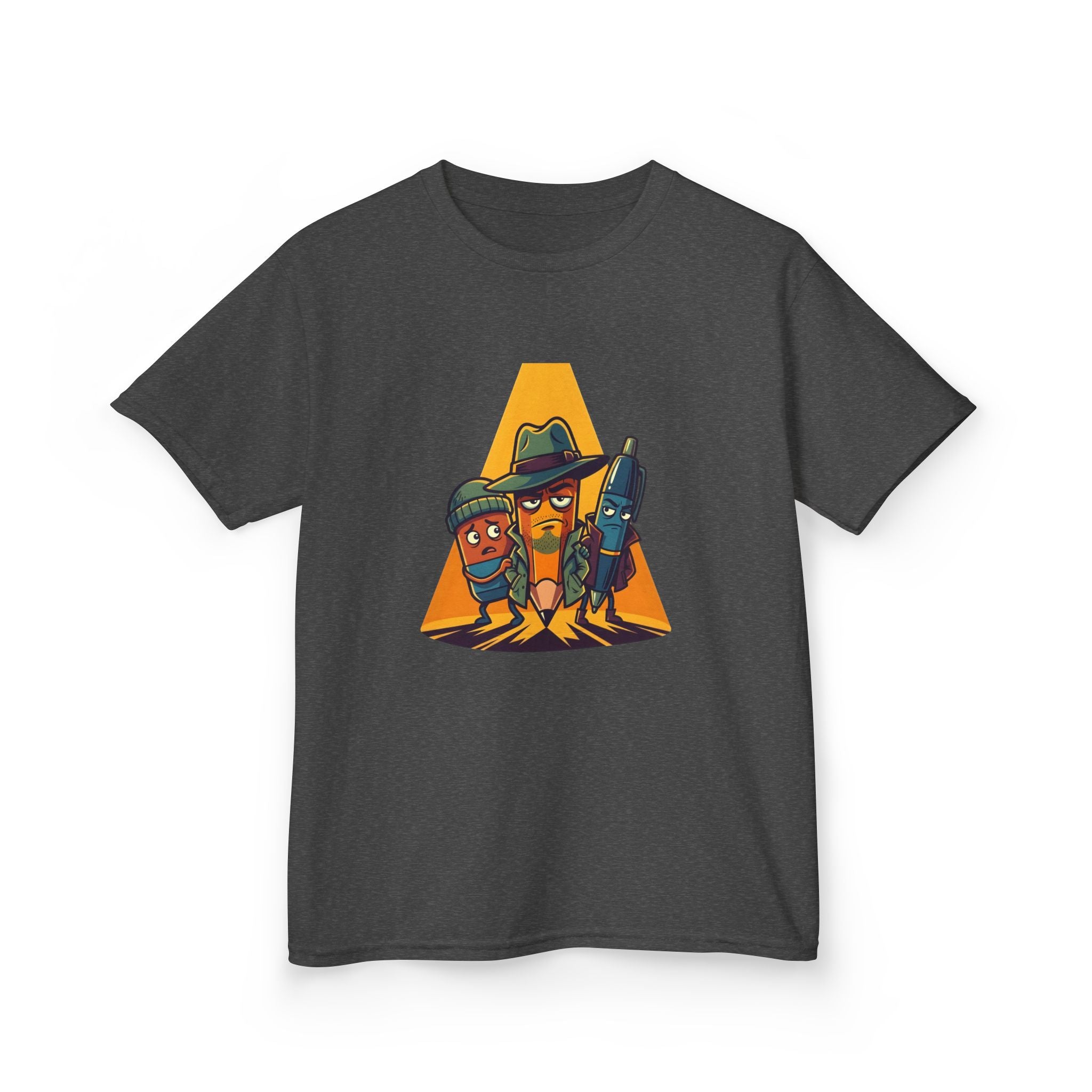 Kids Tee - Noir Stationery Detective Team | Cartoon Comic Style