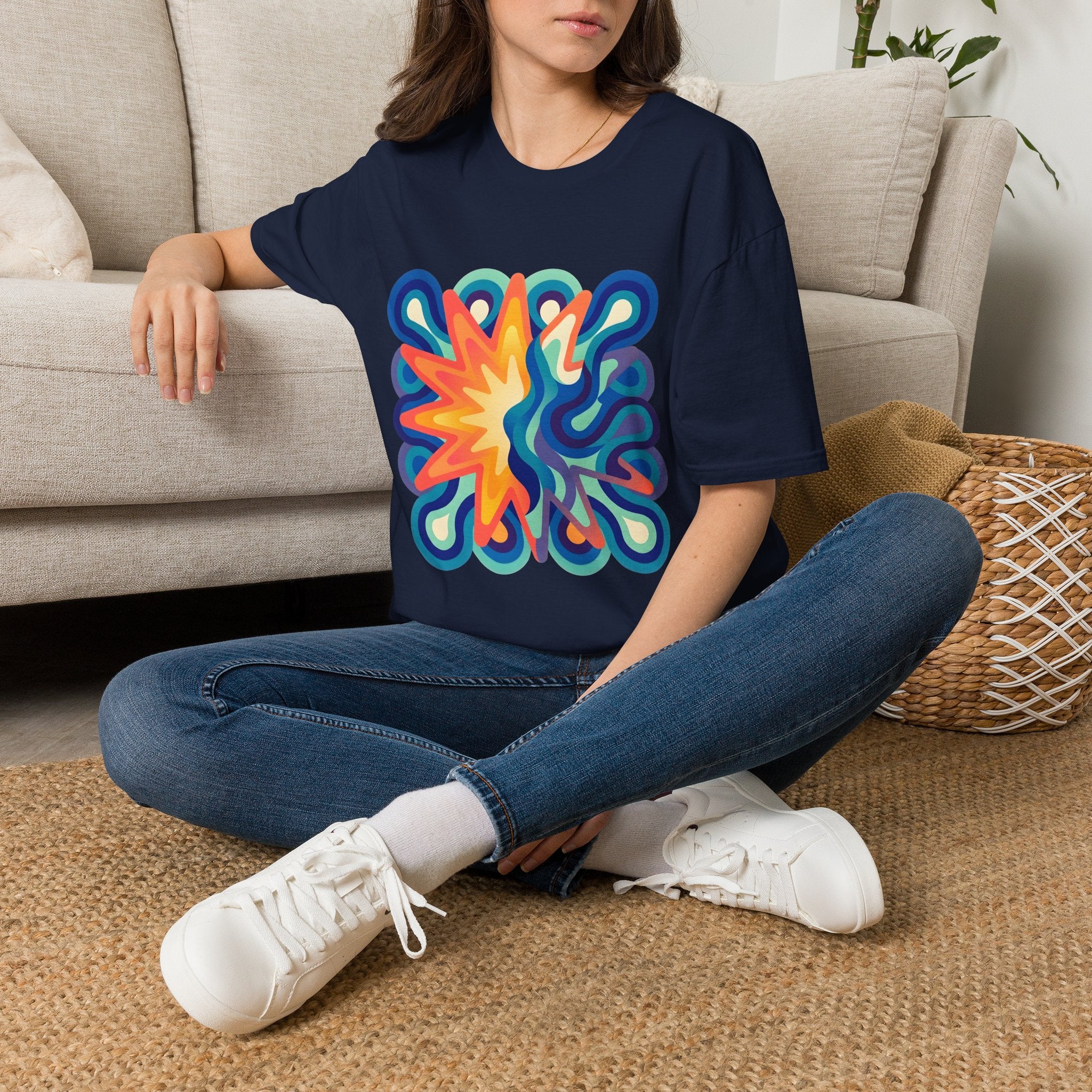 Abstract T-Shirt - Psychedelic Starburst Graphic Tee | Dynamic Blue