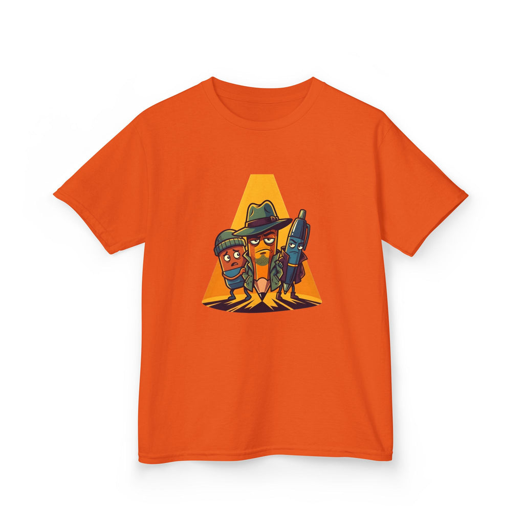 Kids Tee - Noir Stationery Detective Team | Cartoon Comic Style