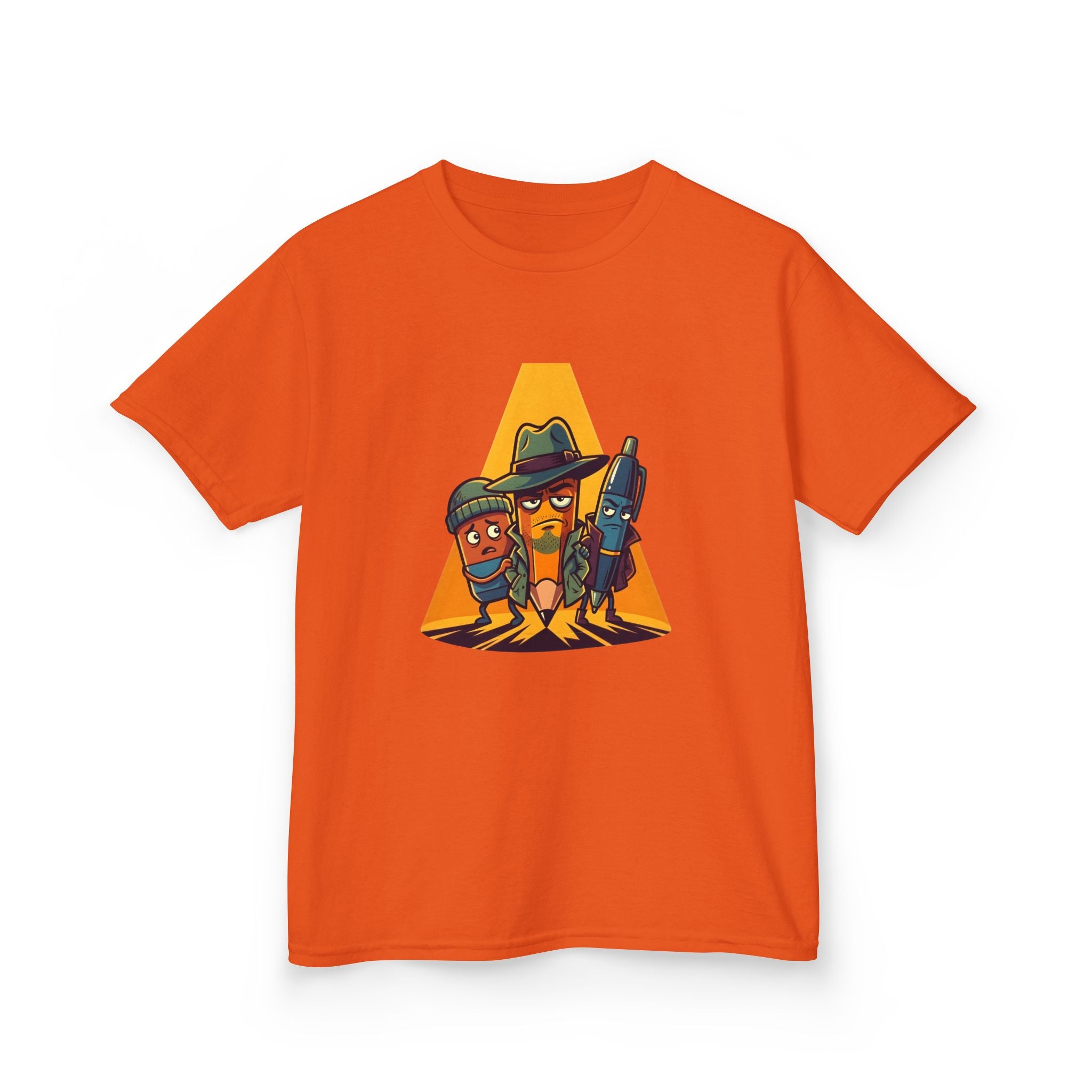 Kids Tee - Noir Stationery Detective Team | Cartoon Comic Style