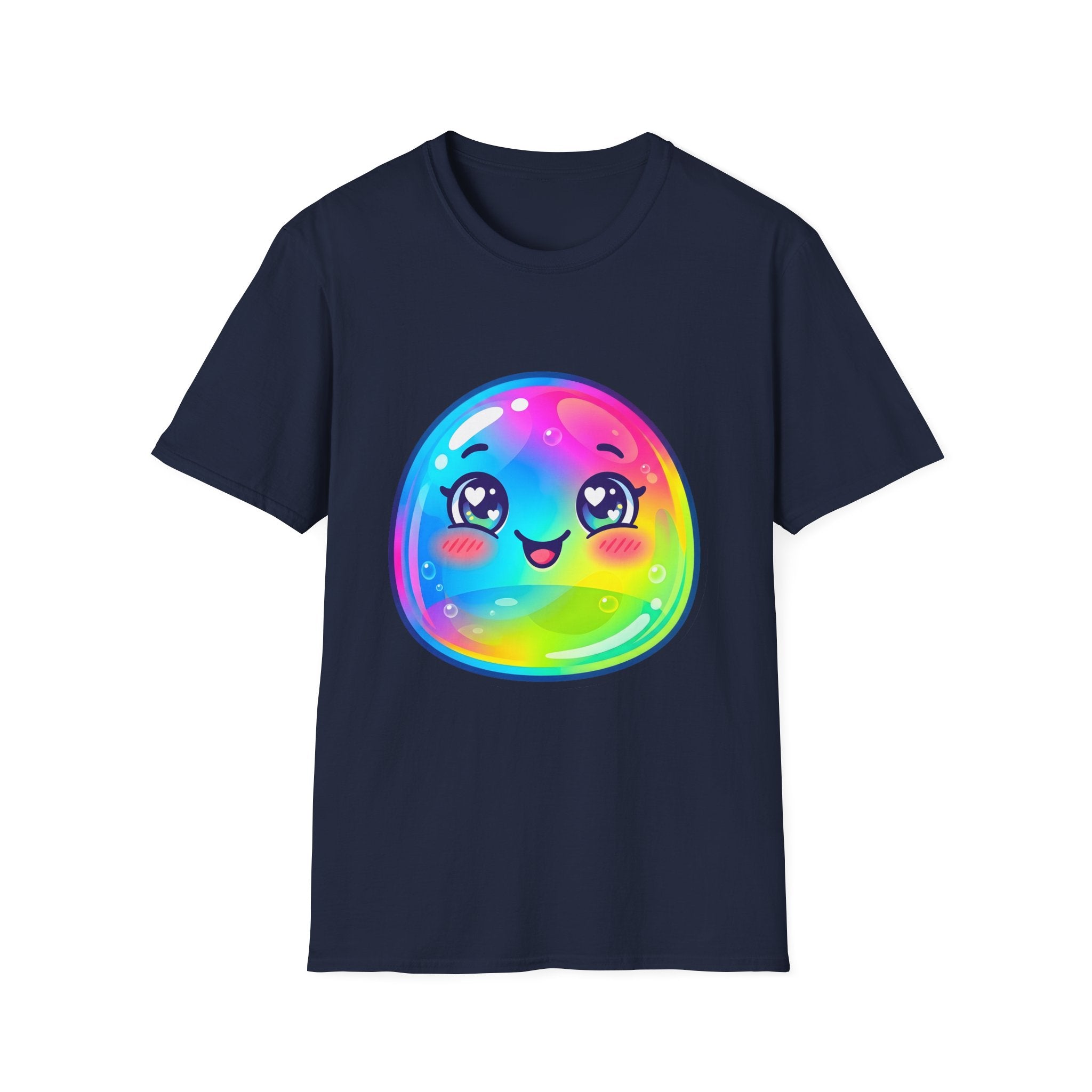 Unisex Kawaii T-Shirt - Happy Rainbow Blob Character Tee