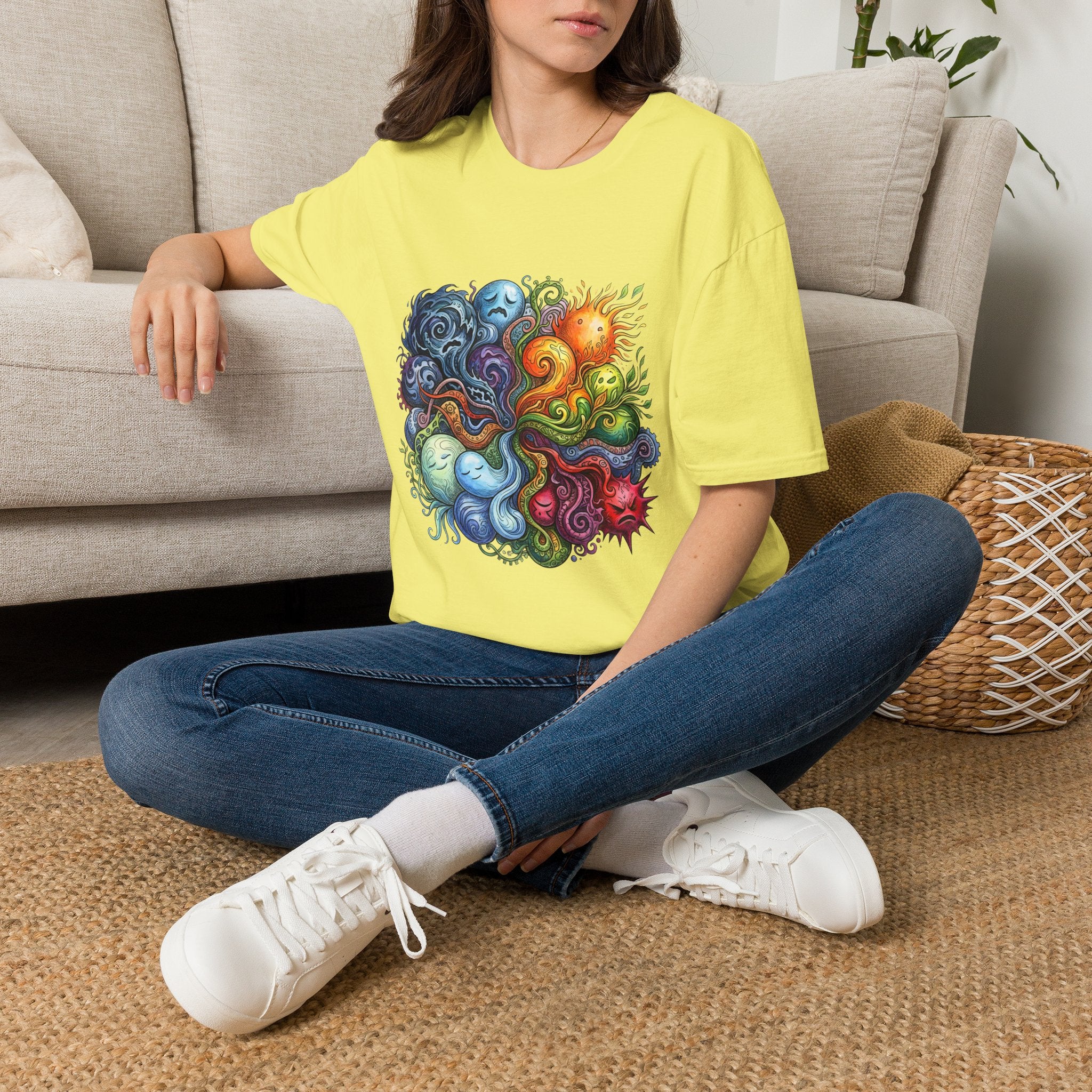Abstract T-Shirt - Whimsical Watercolor Mandala | Surreal Figures