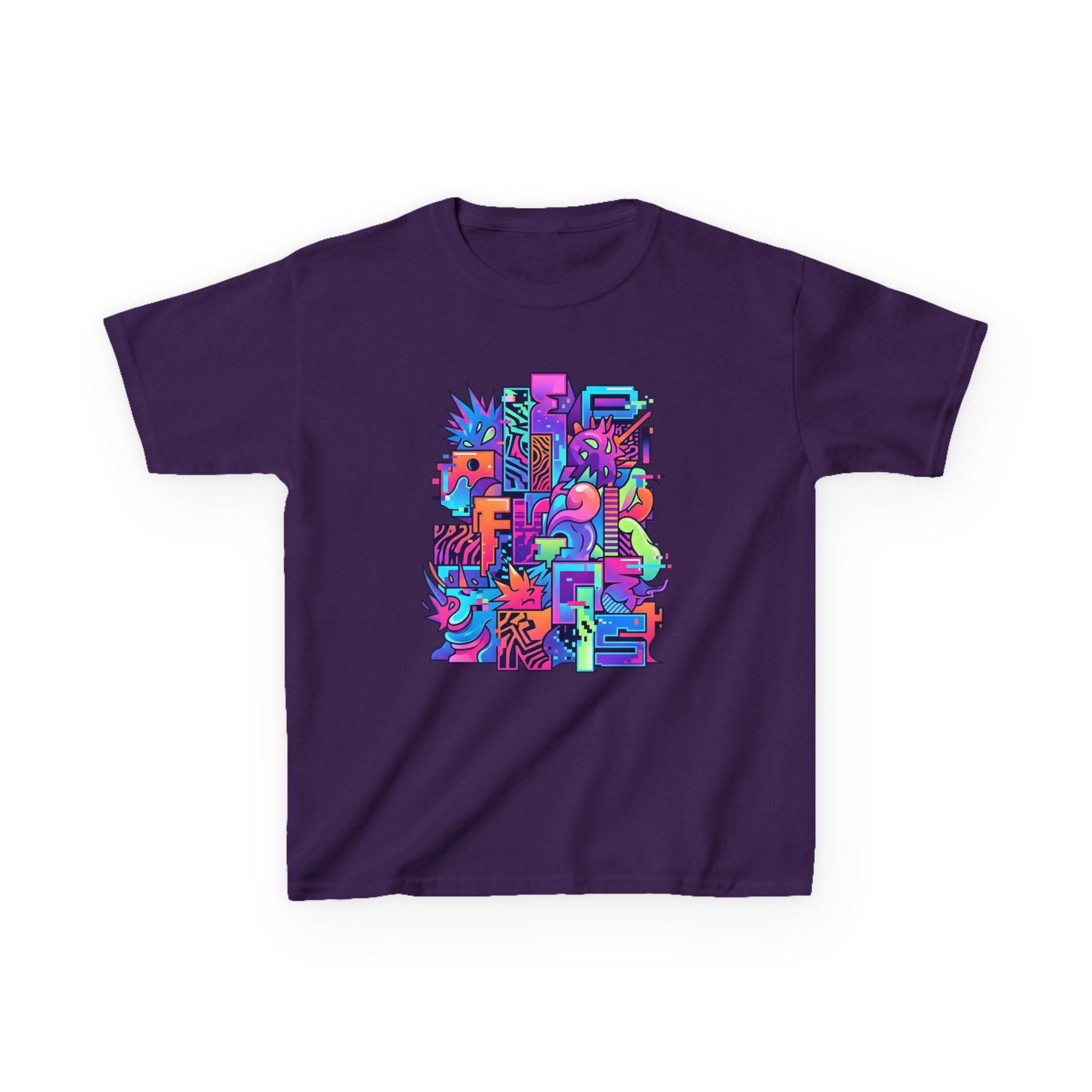Kids Glitch Art Tee - FUNGUS Neon Cyberpunk Design | Retro