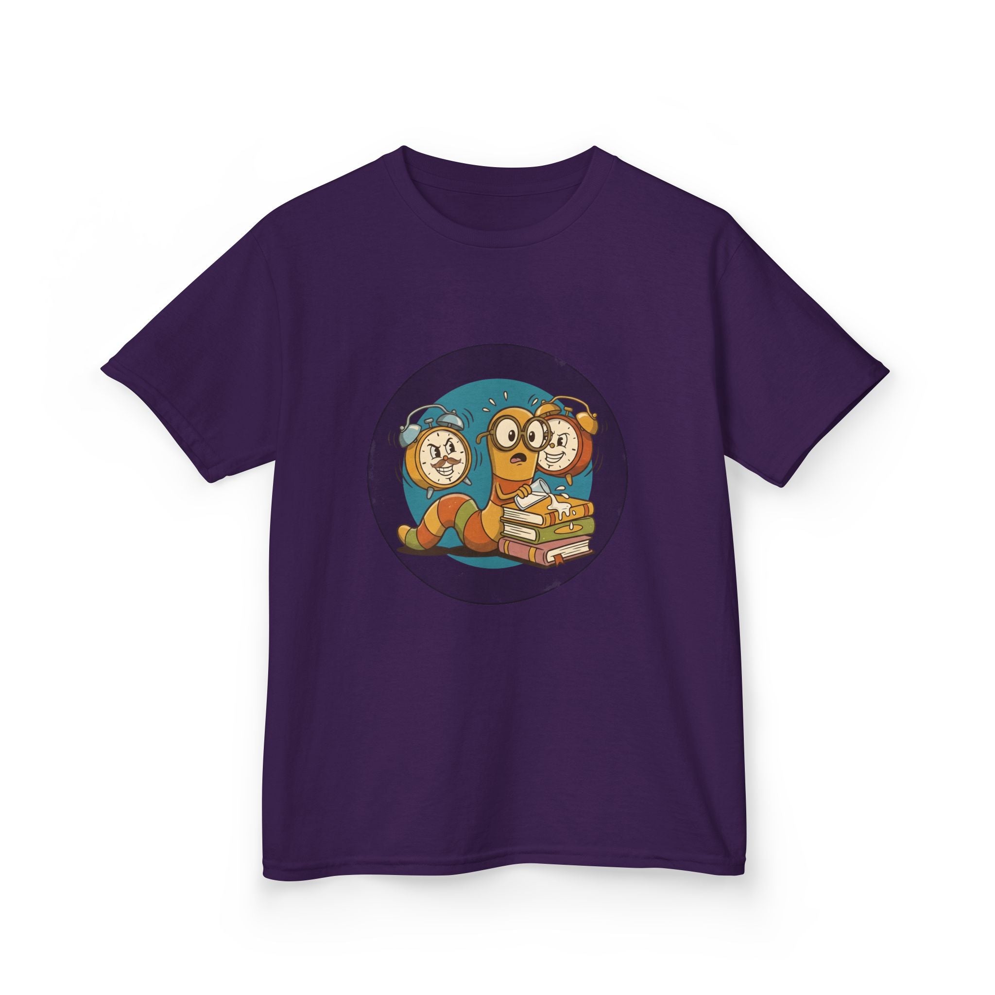 Kids Bookworm Tee - Cartoon Worm Studying Books | Back to School
