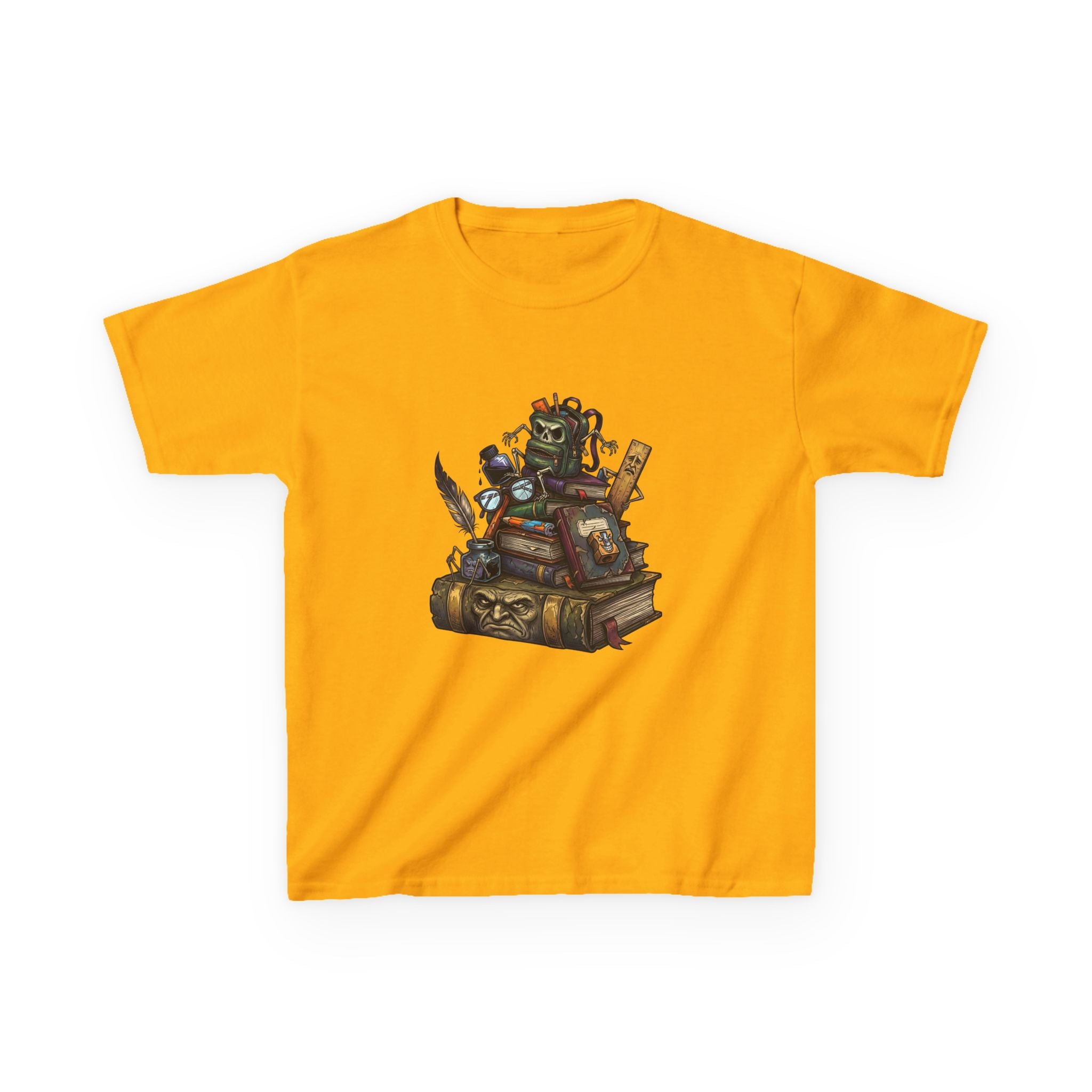 Kids Dark Academia Tee - Macabre School Supplies Skull