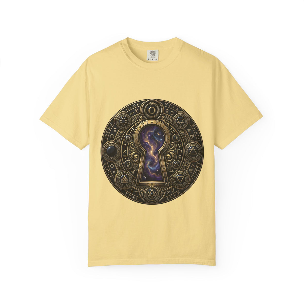 T-shirt - Celestial Keyhole Galaxy | Occult Alchemical Gold