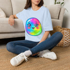 Unisex Kawaii T-Shirt - Happy Rainbow Blob Character Tee