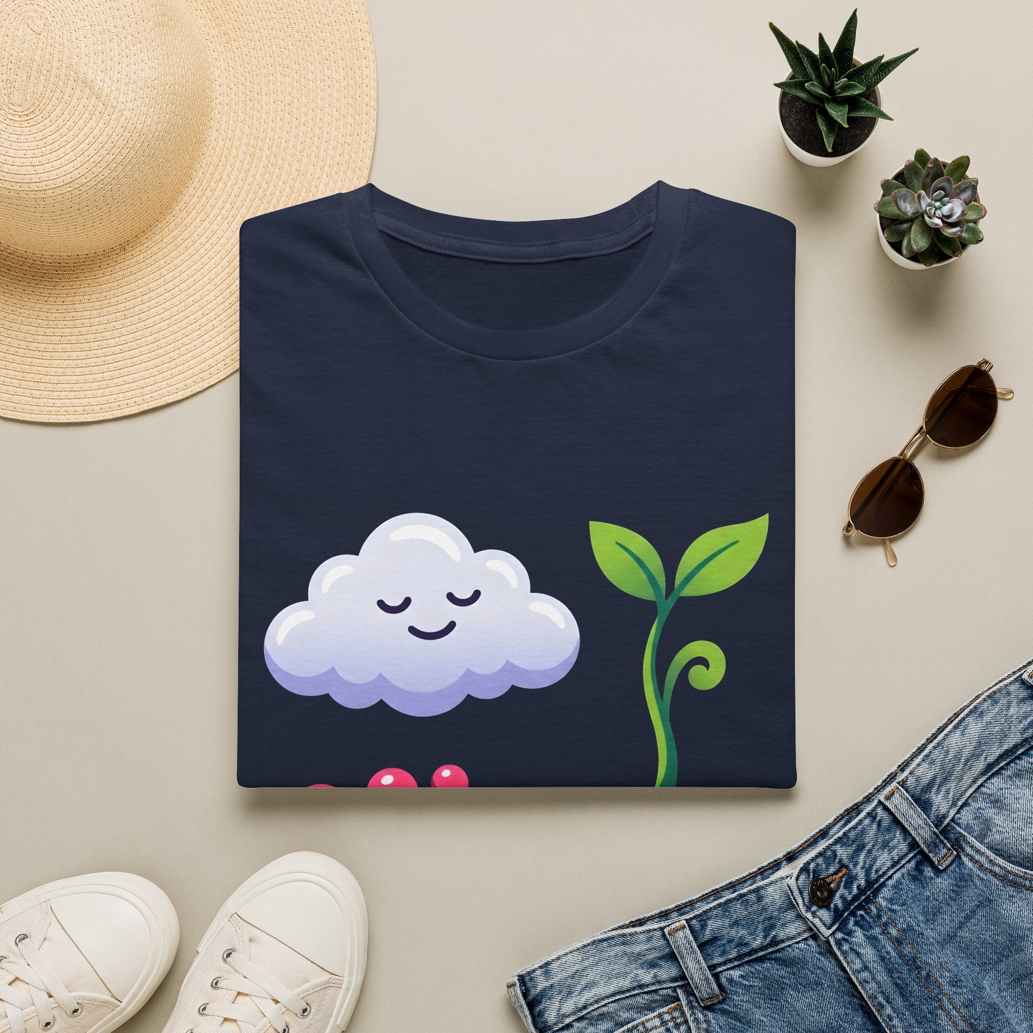 Cute Nature T-Shirt - Whimsical Cloud Sprout Wave Design | Unisex