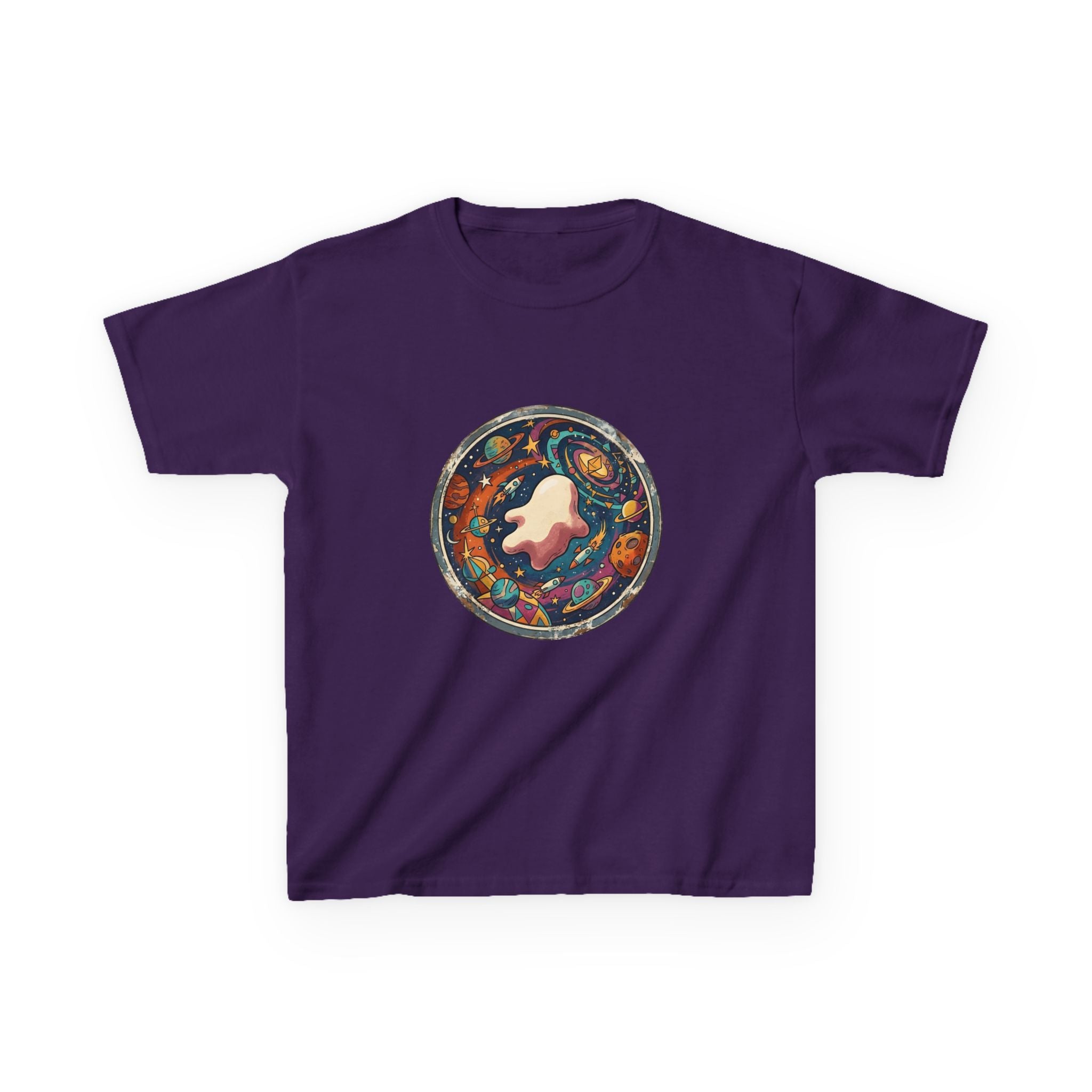 Kids T-Shirt - Whimsical Space Ghost & Planets | Retro Adventure