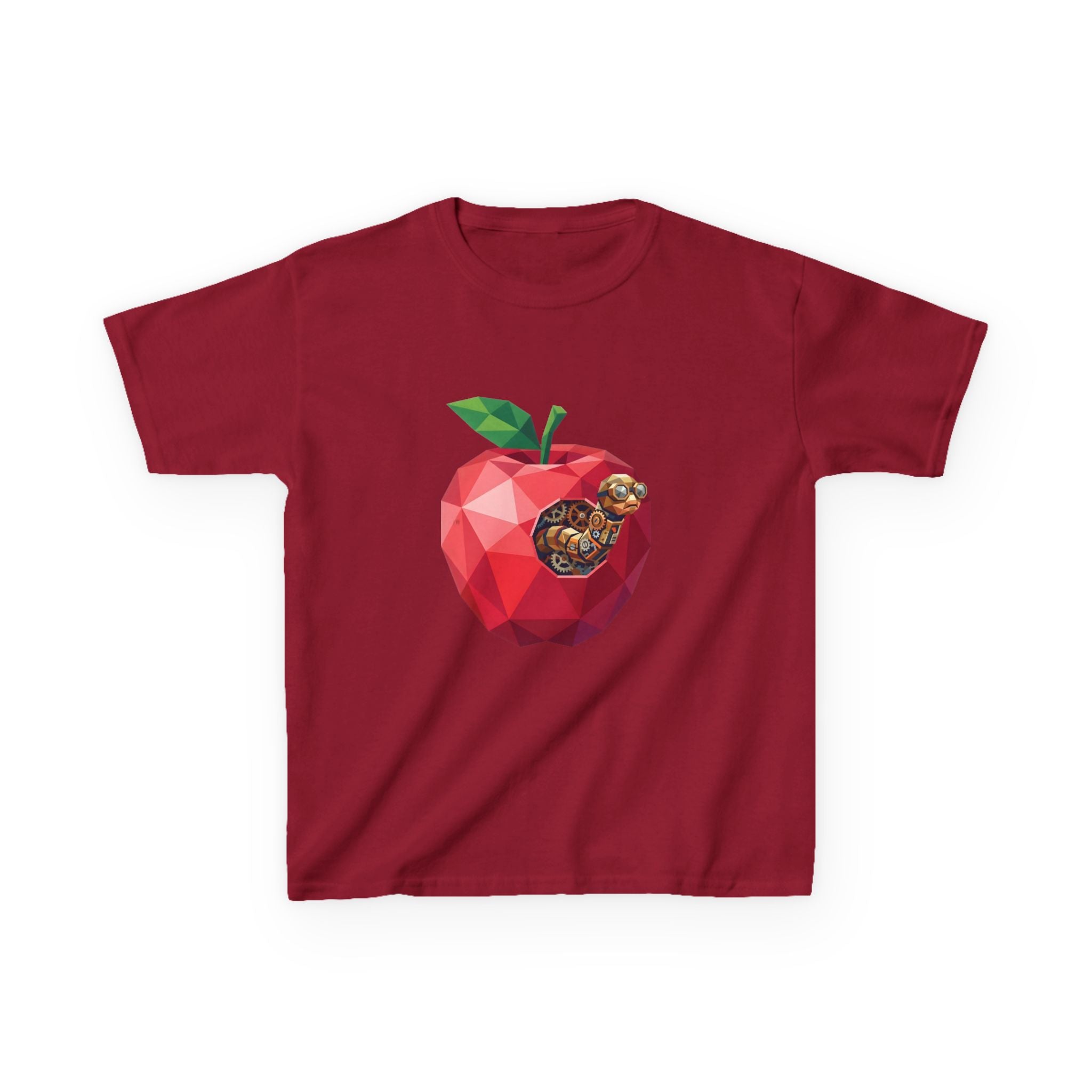 Kids Steampunk T-Shirt - Low Poly Geometric Mechanical Apple Worm